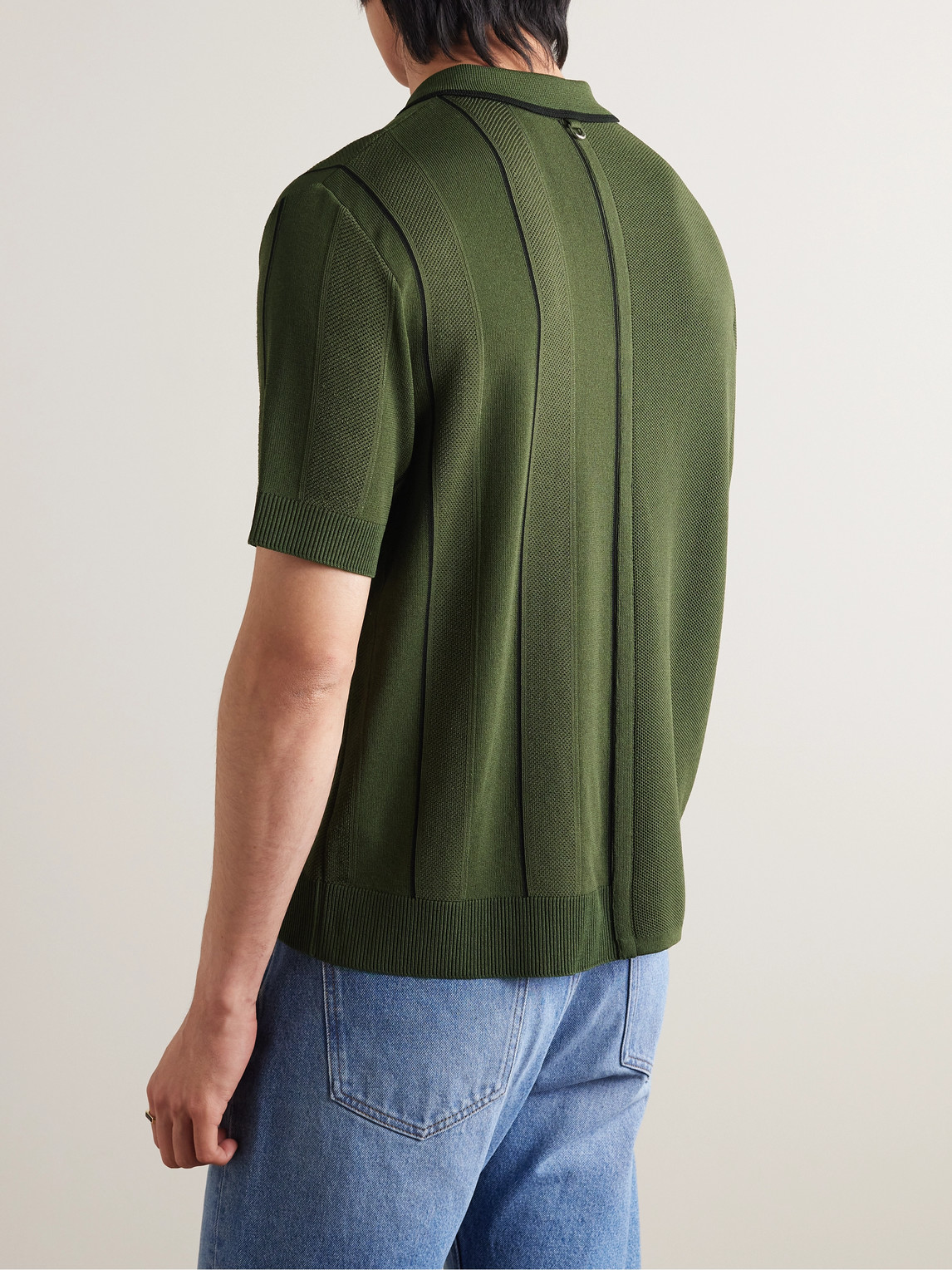 Shop Jacquemus Juego Striped Knitted Polo Shirt In Green