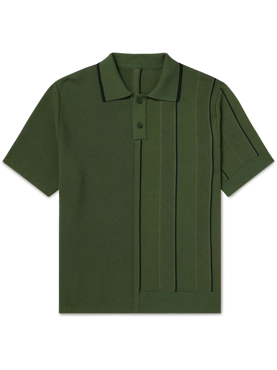 Shop Jacquemus Juego Striped Knitted Polo Shirt In Green