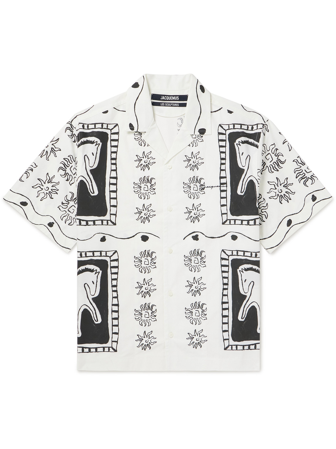 Shop Jacquemus Jean Camp-collar Printed Cotton Shirt In White