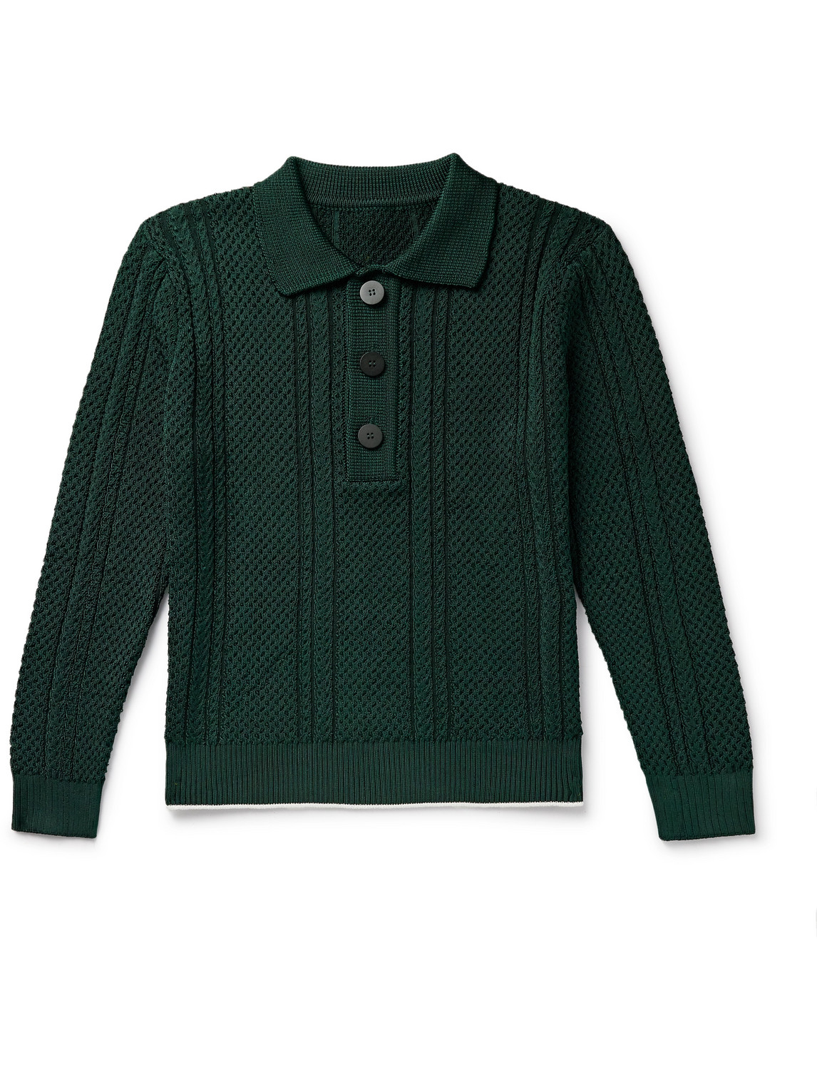 Shop Jacquemus Belo Cable-knit Polo Shirt In Green