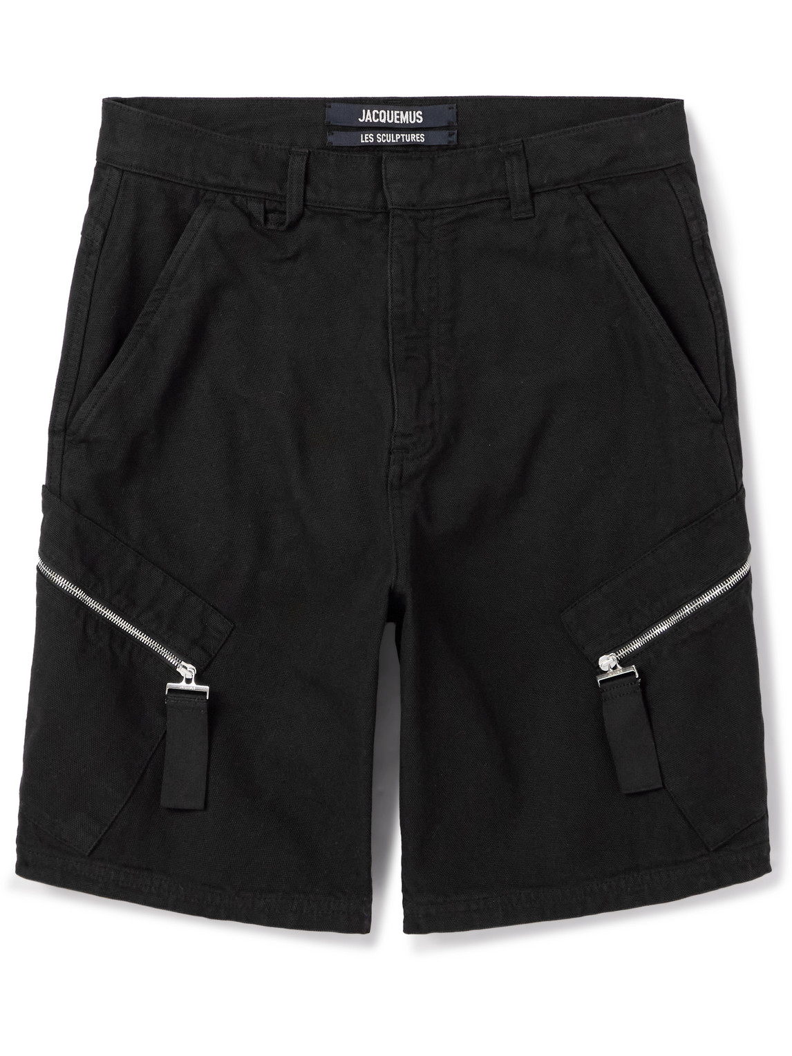 Jacquemus Marrone Straight-leg Zip-embellished Cotton-canvas Shorts In Black