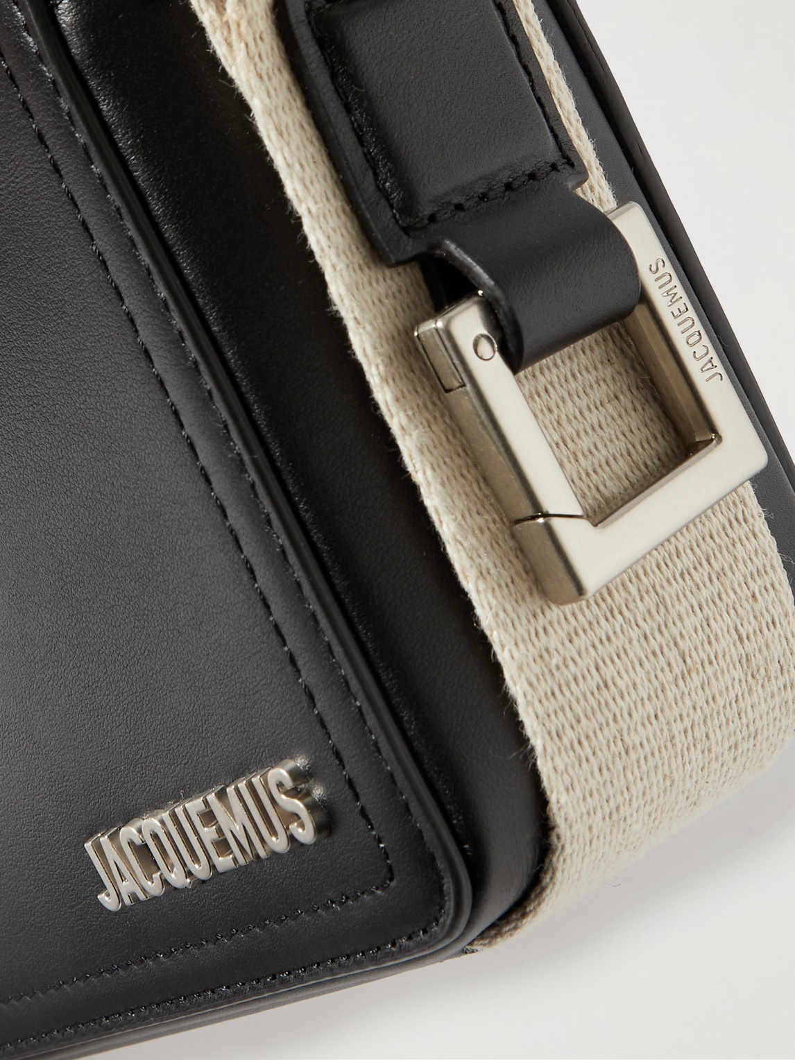 Shop Jacquemus Le Cuerda Canvas-trimmed Leather Messenger Bag In Black