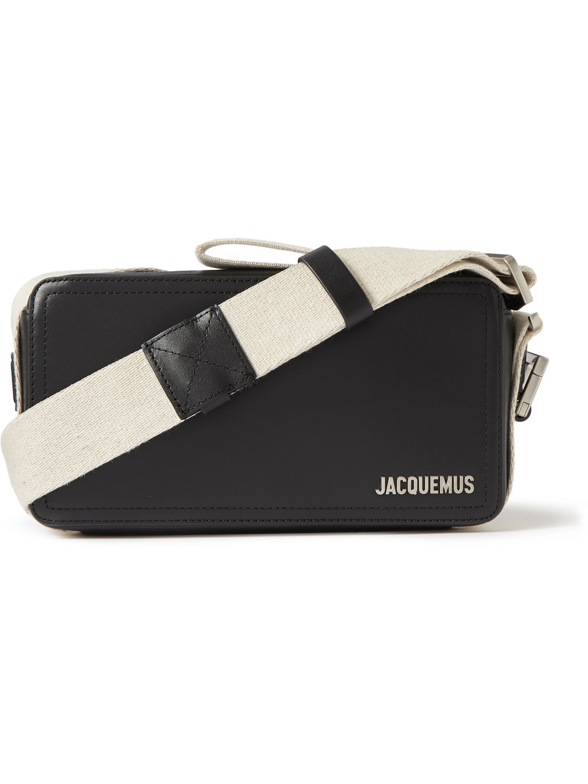 Shop Jacquemus Le Cuerda Canvas-trimmed Leather Messenger Bag In Black