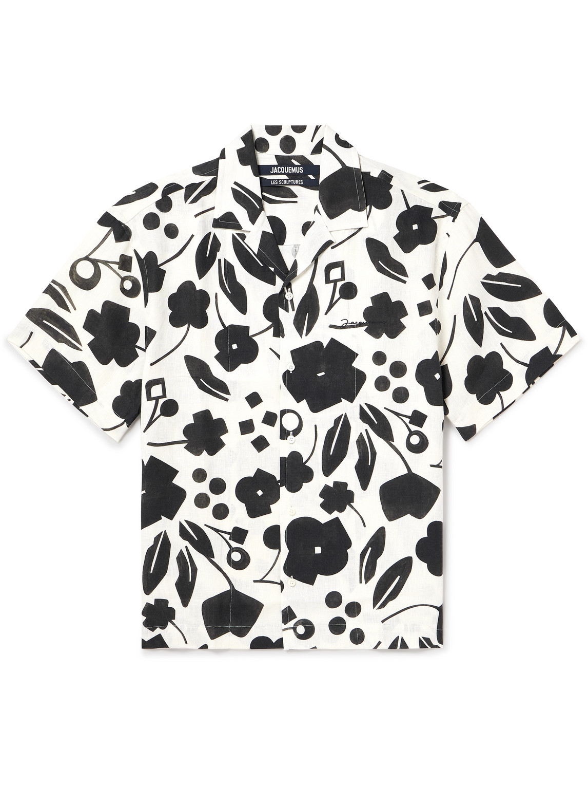 Shop Jacquemus Camp-collar Floral-print Linen Shirt In White
