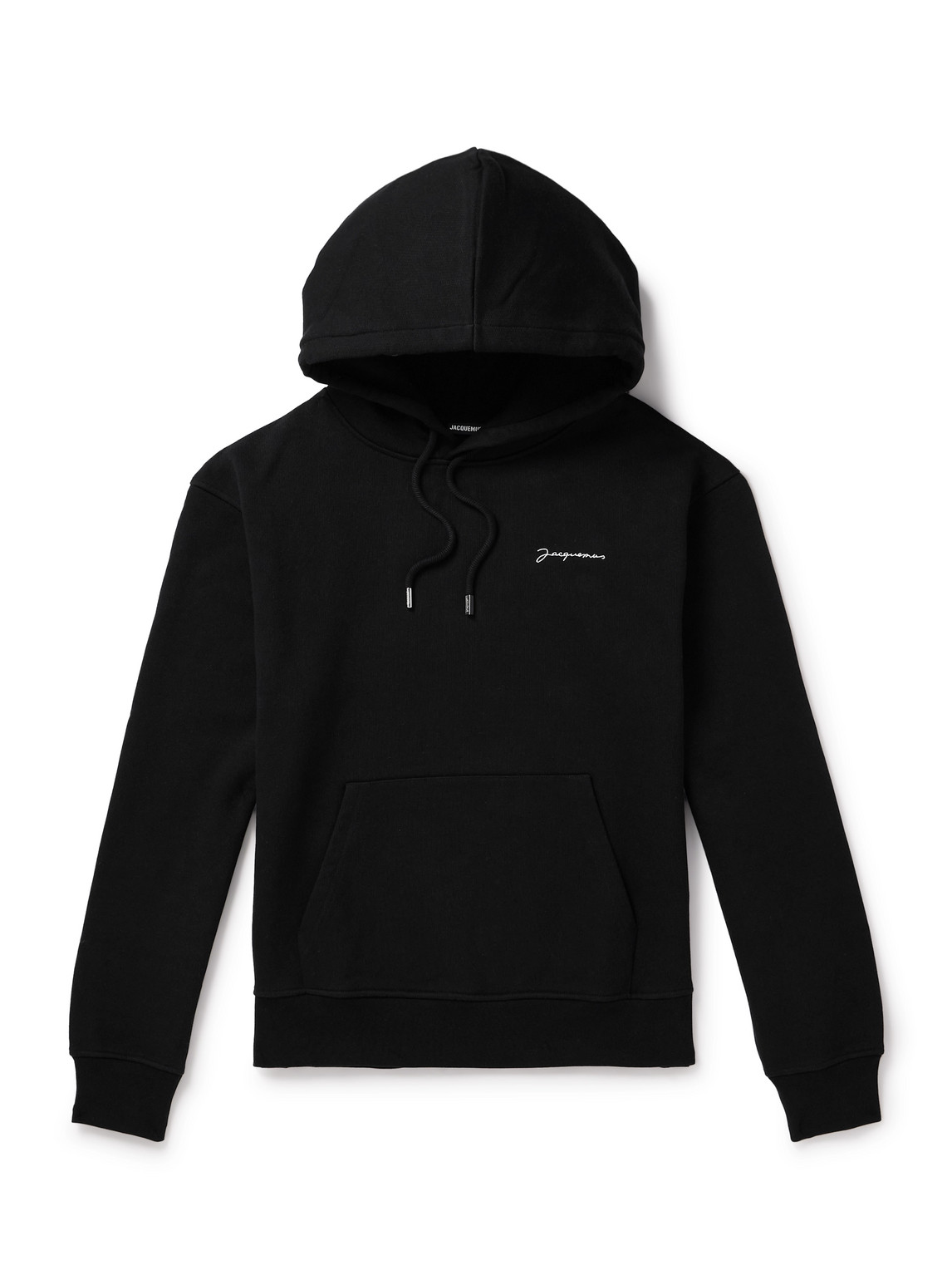 Jacquemus Brode Logo-embroidered Organic Cotton-jersey Hoodie In Black