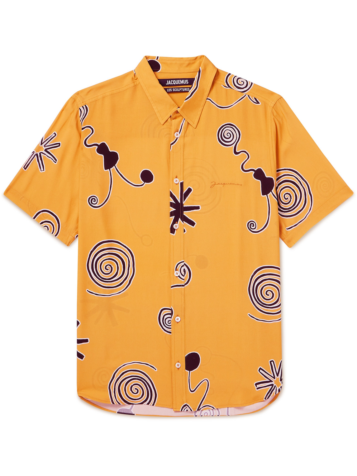 Shop Jacquemus Melo Logo-embroidered Printed Crepe Shirt In Orange