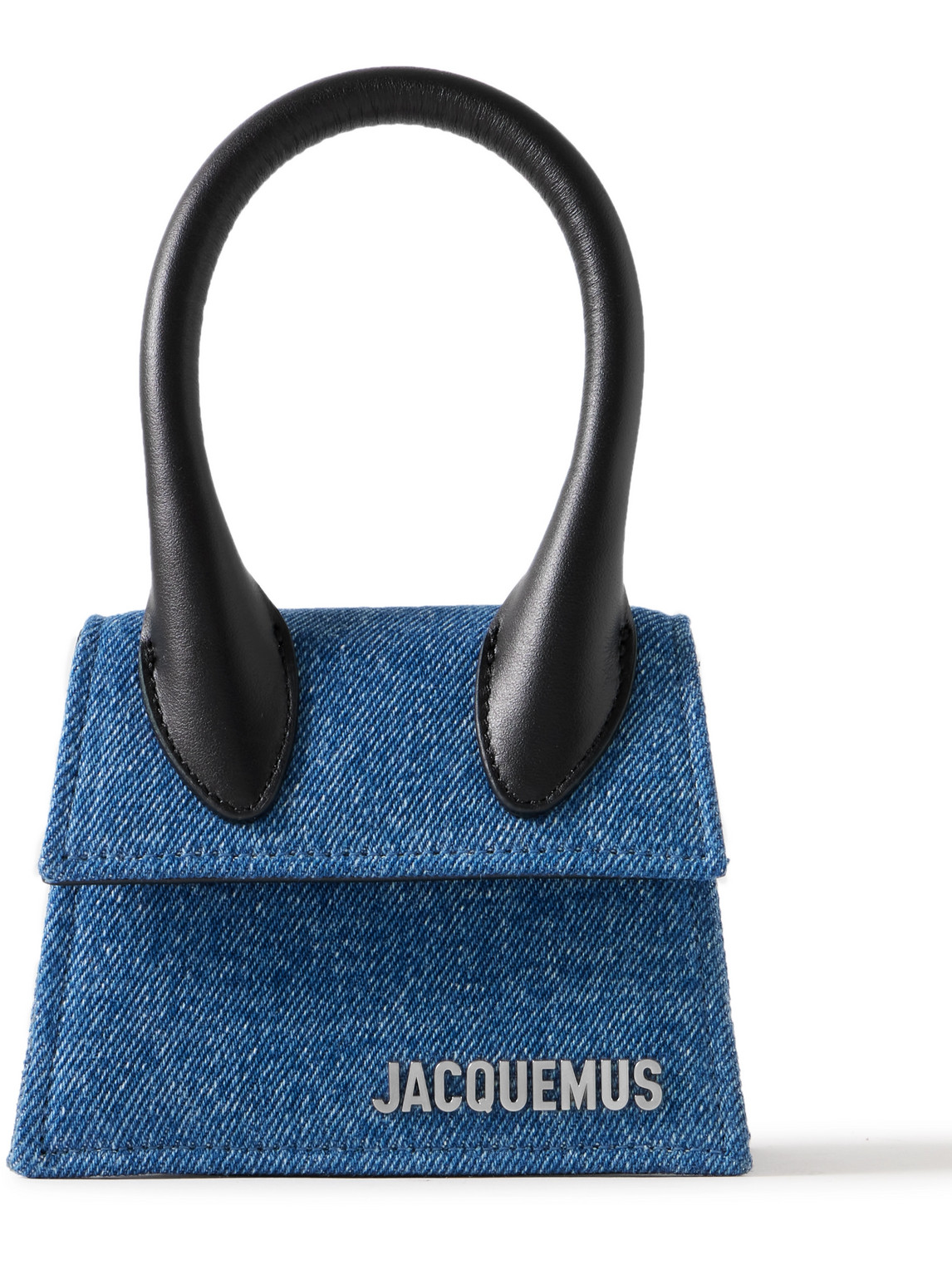 Shop Jacquemus Le Chiquito Logo-embellished Leather-trimmed Denim Bag In Blue