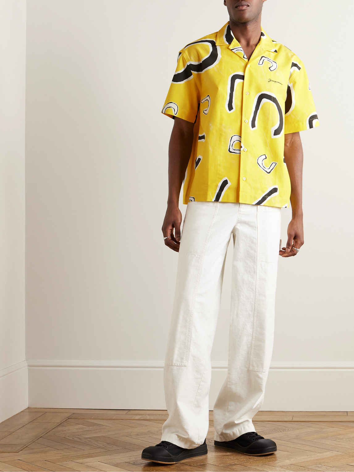 Shop Jacquemus Jean Camp-collar Printed Cotton Shirt In Yellow