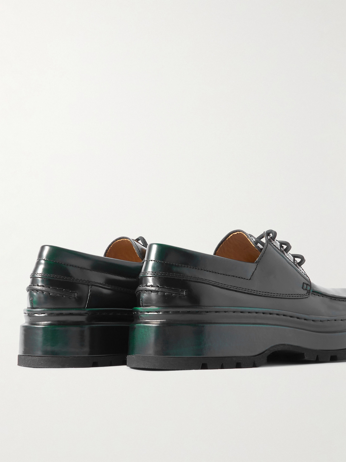 Shop Jacquemus Pavane Patent-leather Loafers In Green