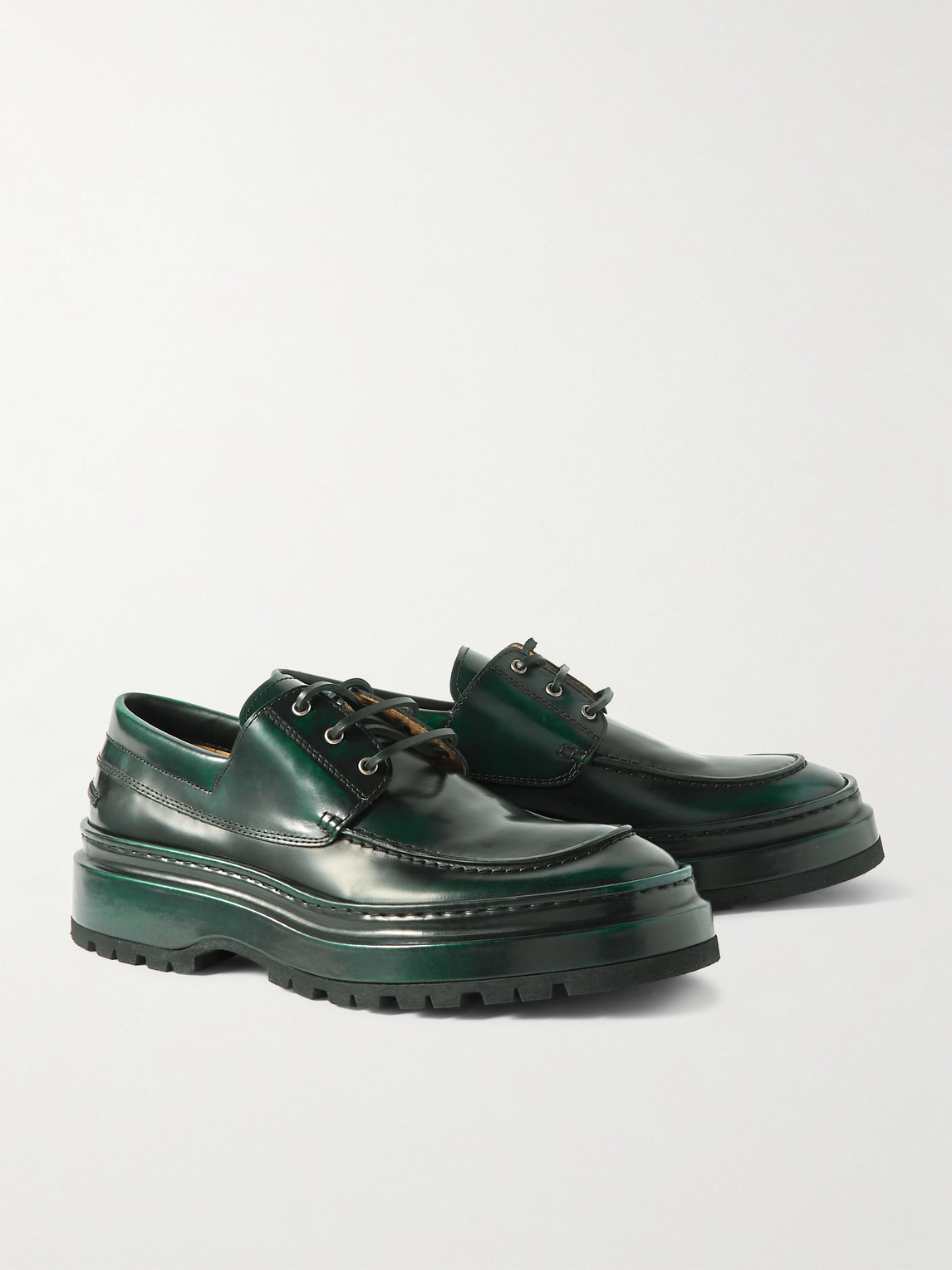 Shop Jacquemus Pavane Patent-leather Loafers In Green