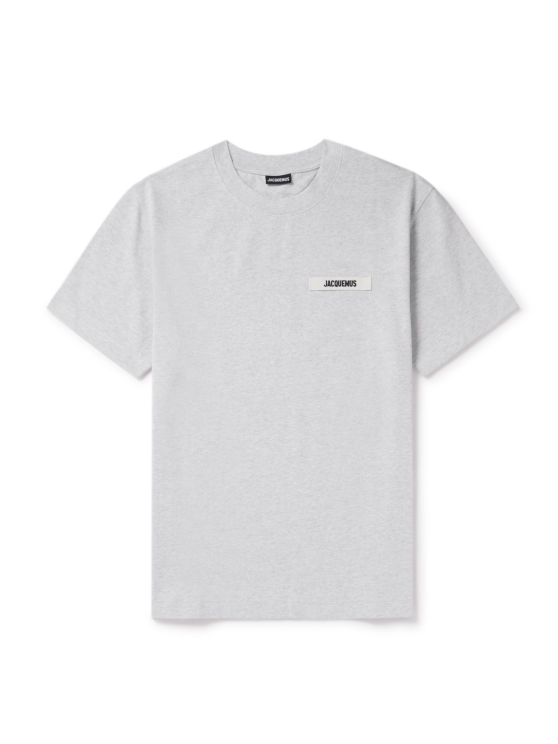 Jacquemus Grosgrain-trimmed Logo-embroidered Cotton-jersey T-shirt In Gray