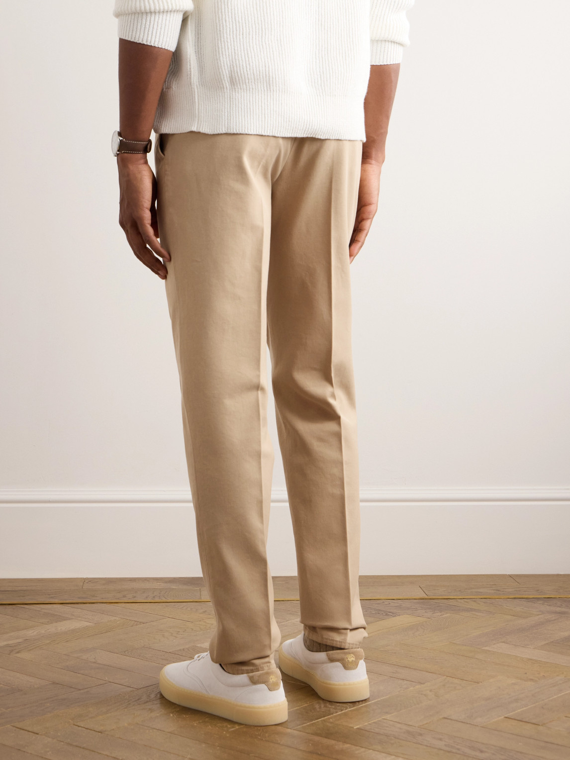 Shop Brunello Cucinelli Straight-leg Cotton-twill Trousers In Neutrals