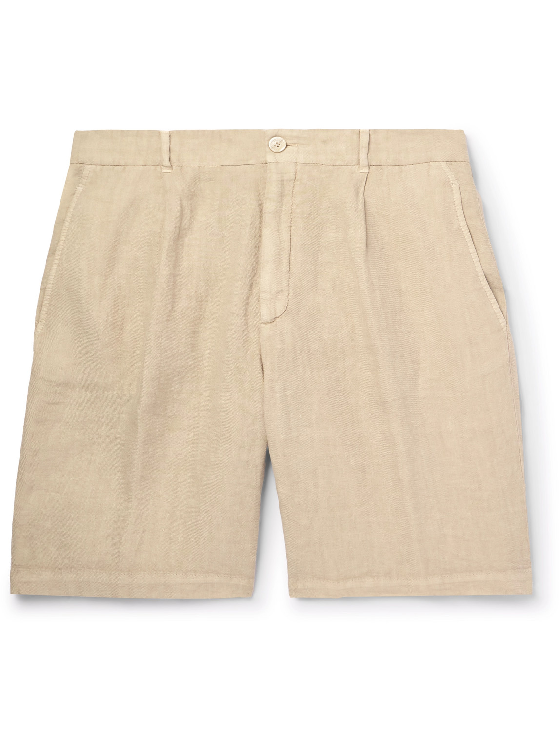 Brunello Cucinelli Straight-leg Pleated Linen Bermuda Shorts In Neutrals