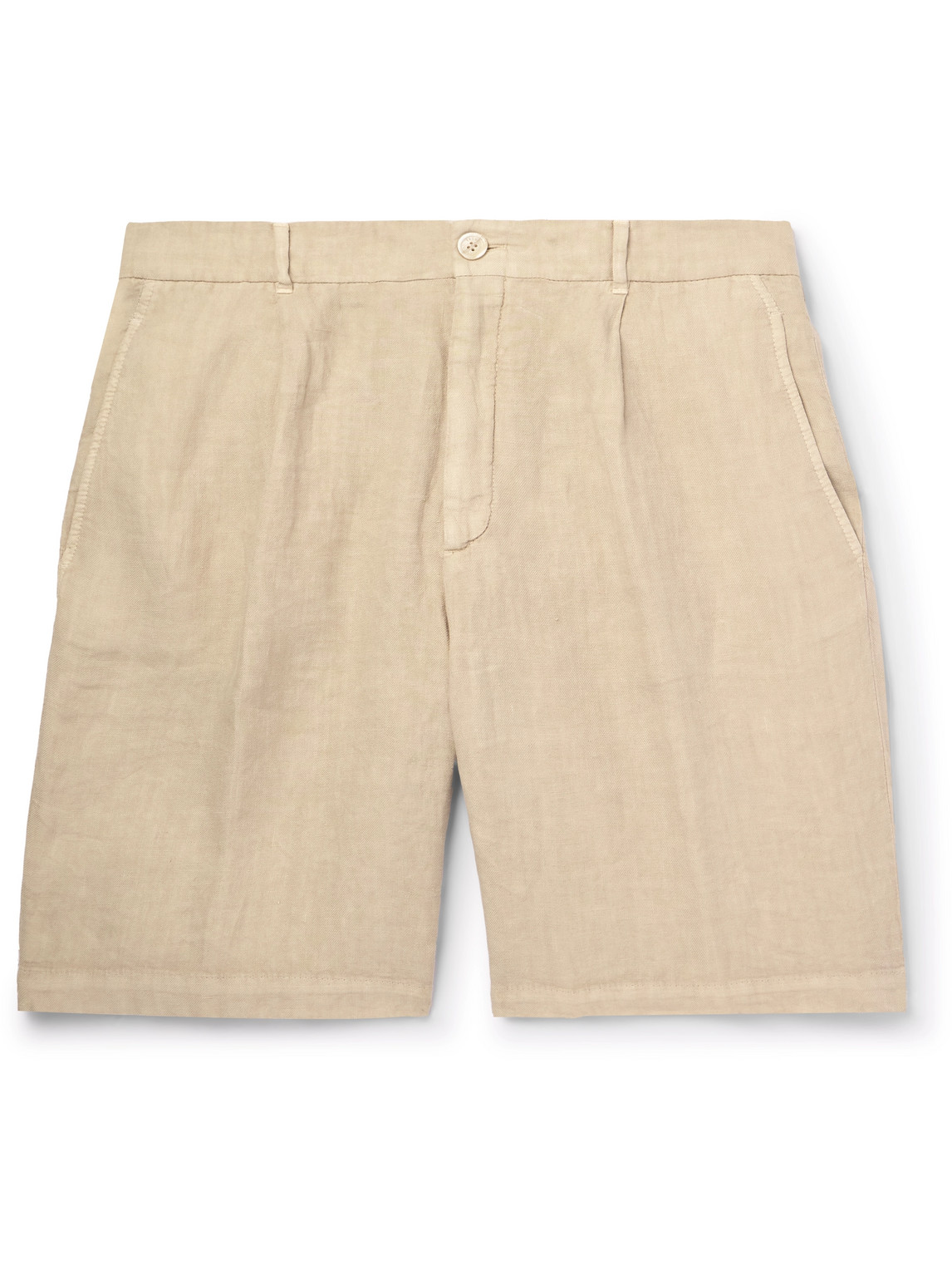 Brunello Cucinelli - Straight-Leg Pleated Linen Bermuda Shorts - Men - Neutrals - IT 54
