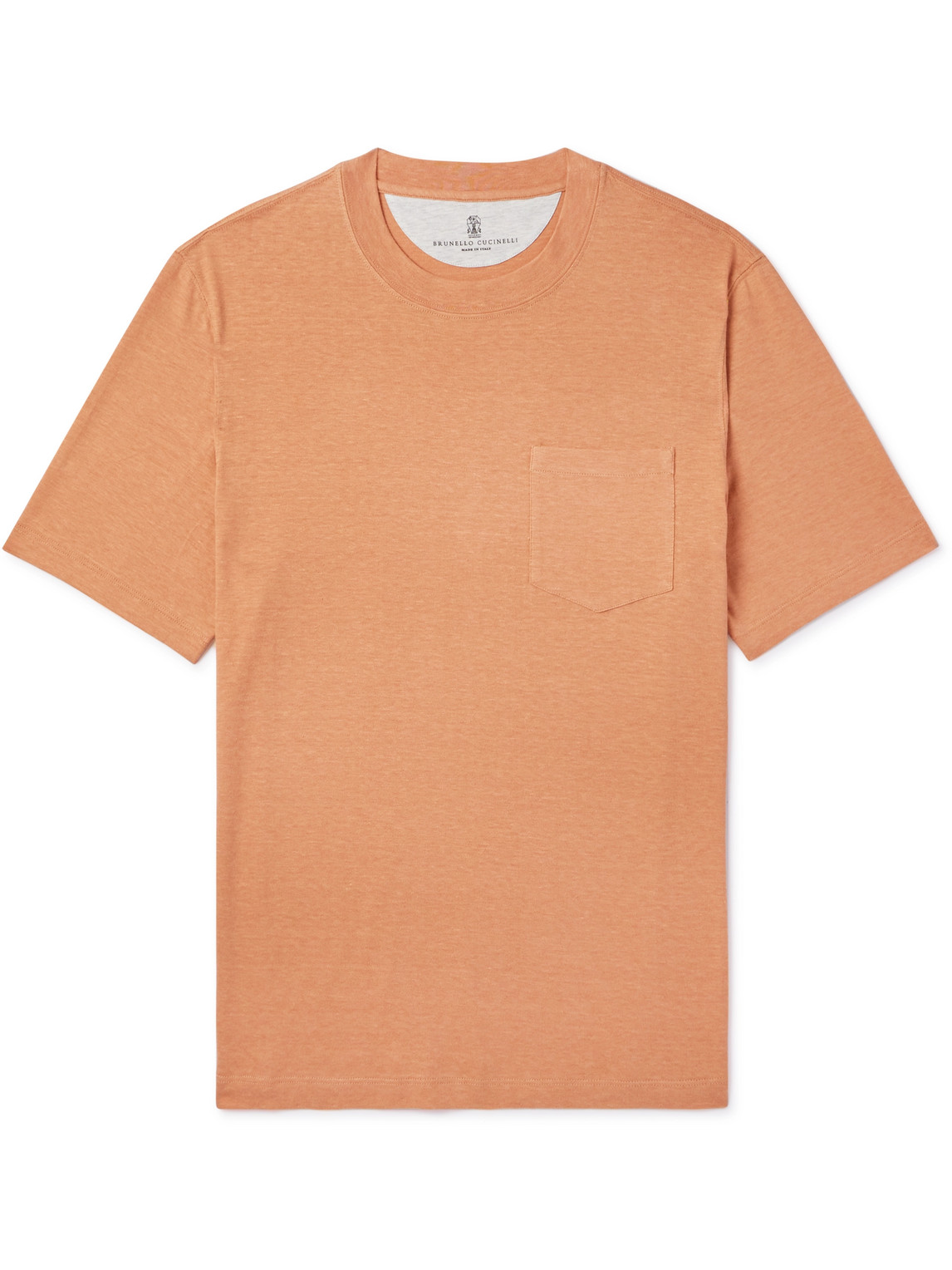 Brunello Cucinelli Linen And Cotton-blend Jersey T-shirt In Orange