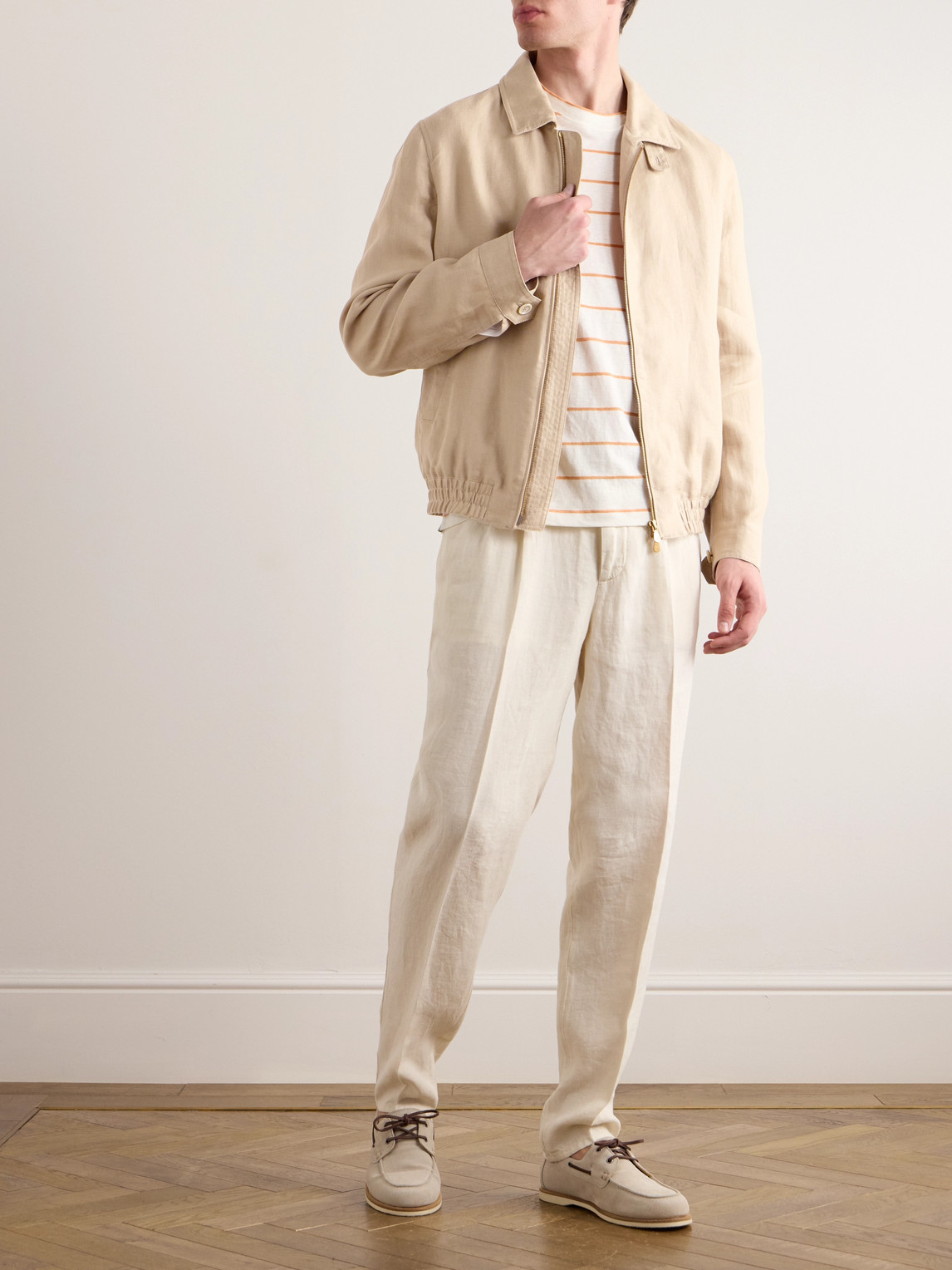 Shop Brunello Cucinelli Linen-twill Bomber Jacket In Neutrals