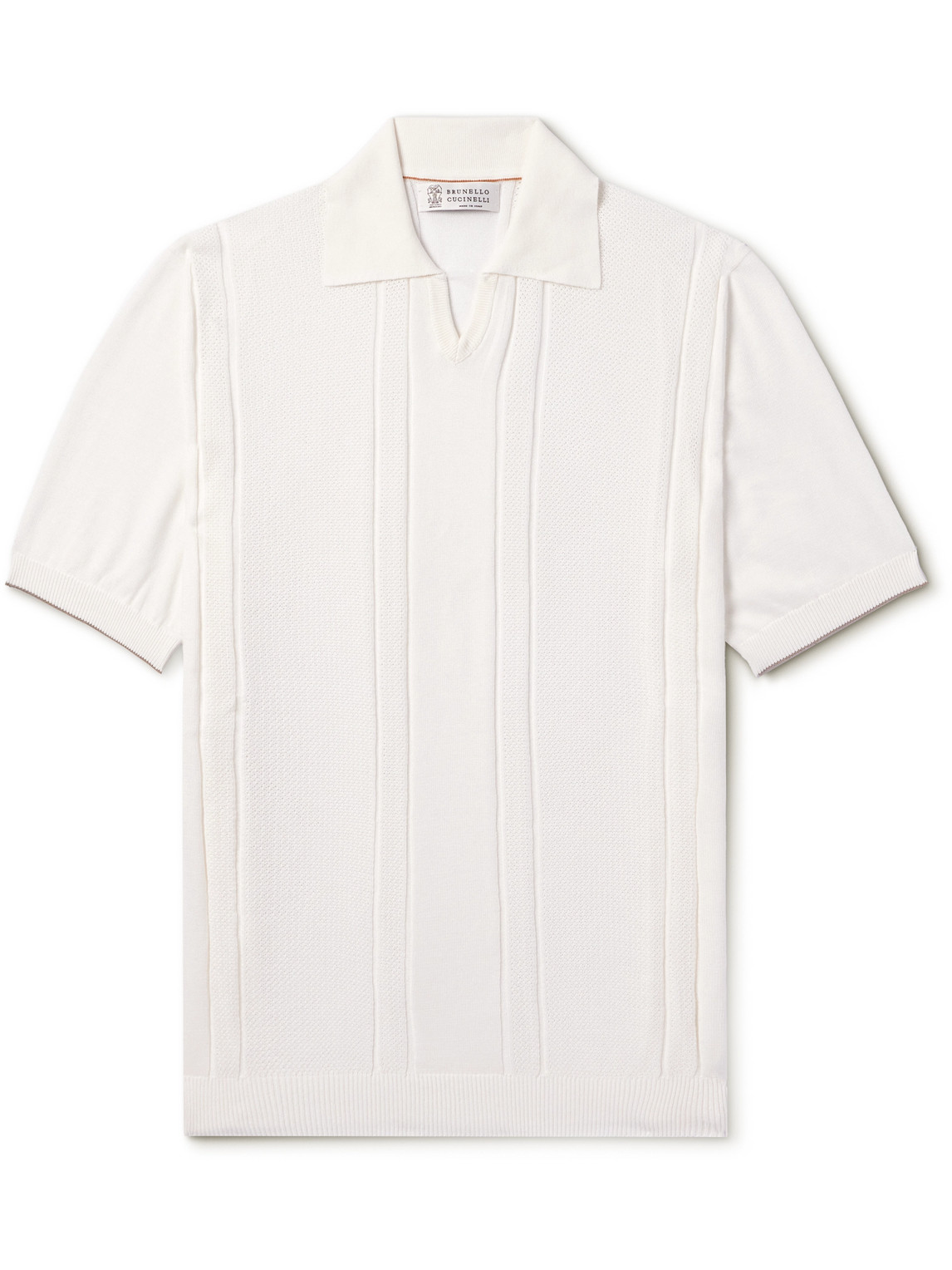 Brunello Cucinelli Honeycomb-knit Cotton Polo Shirt In White
