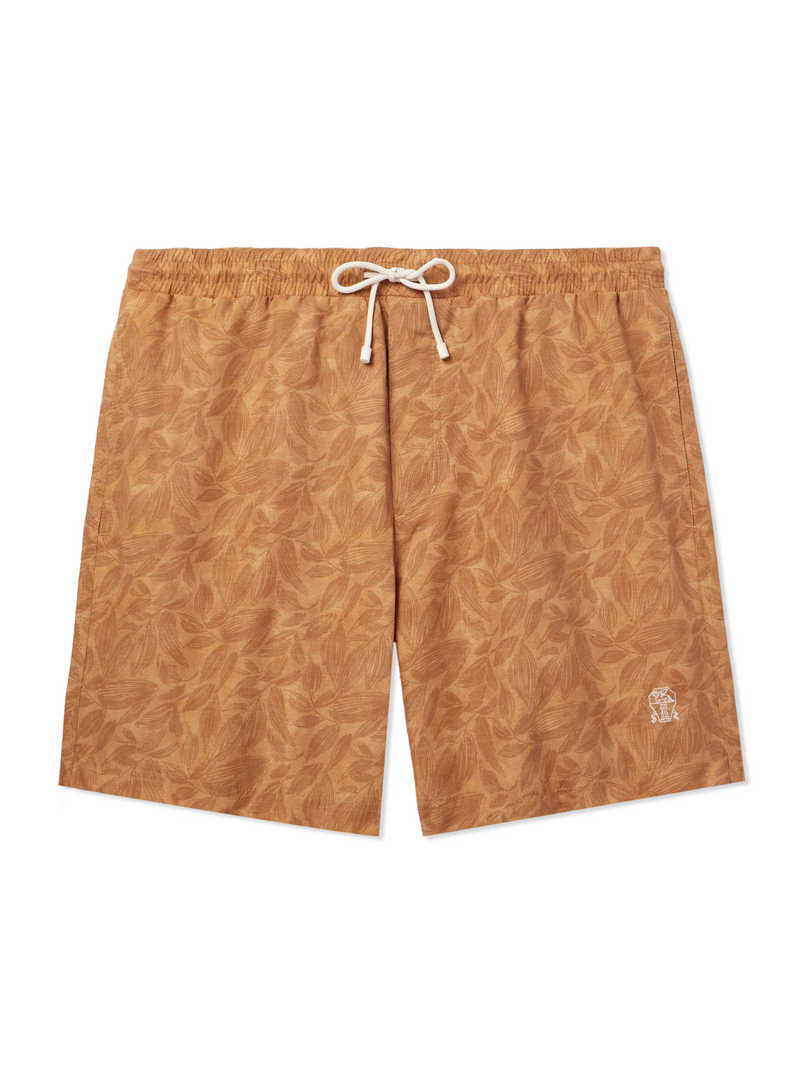 Brunello Cucinelli Straight-leg Mid-length Printed Swim Shorts In Orange