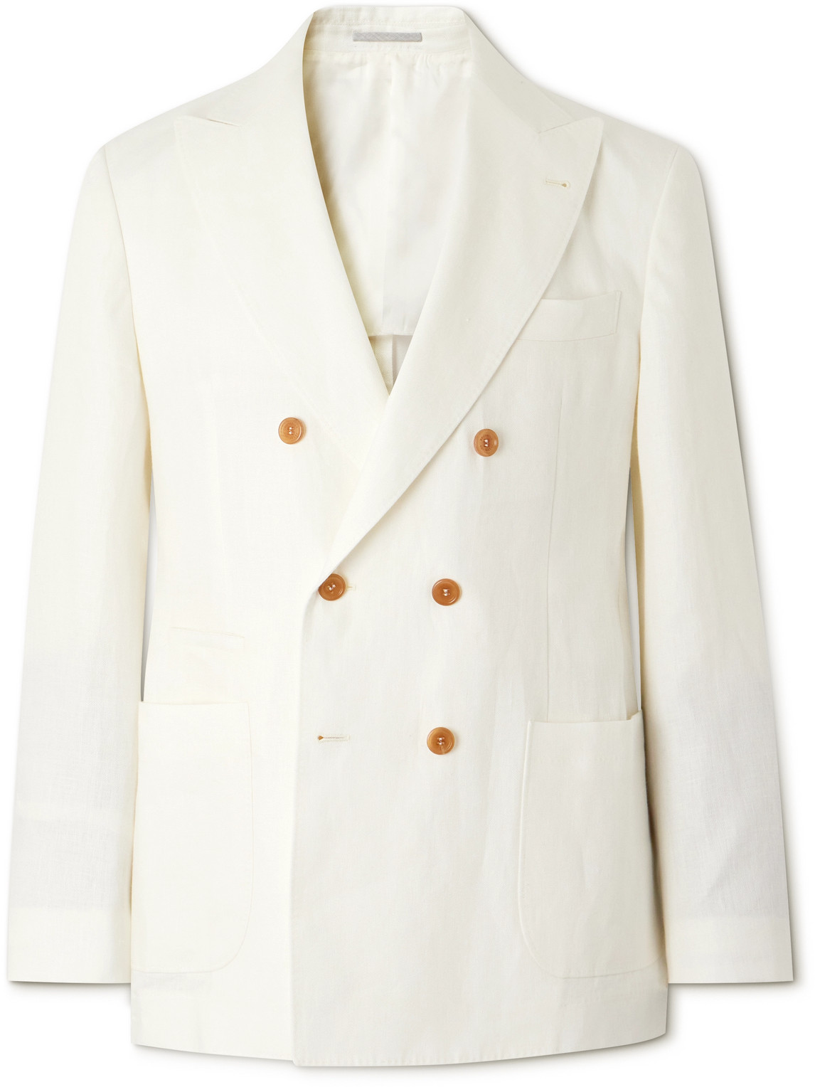 Brunello Cucinelli Double-breasted Linen Suit Jacket In White