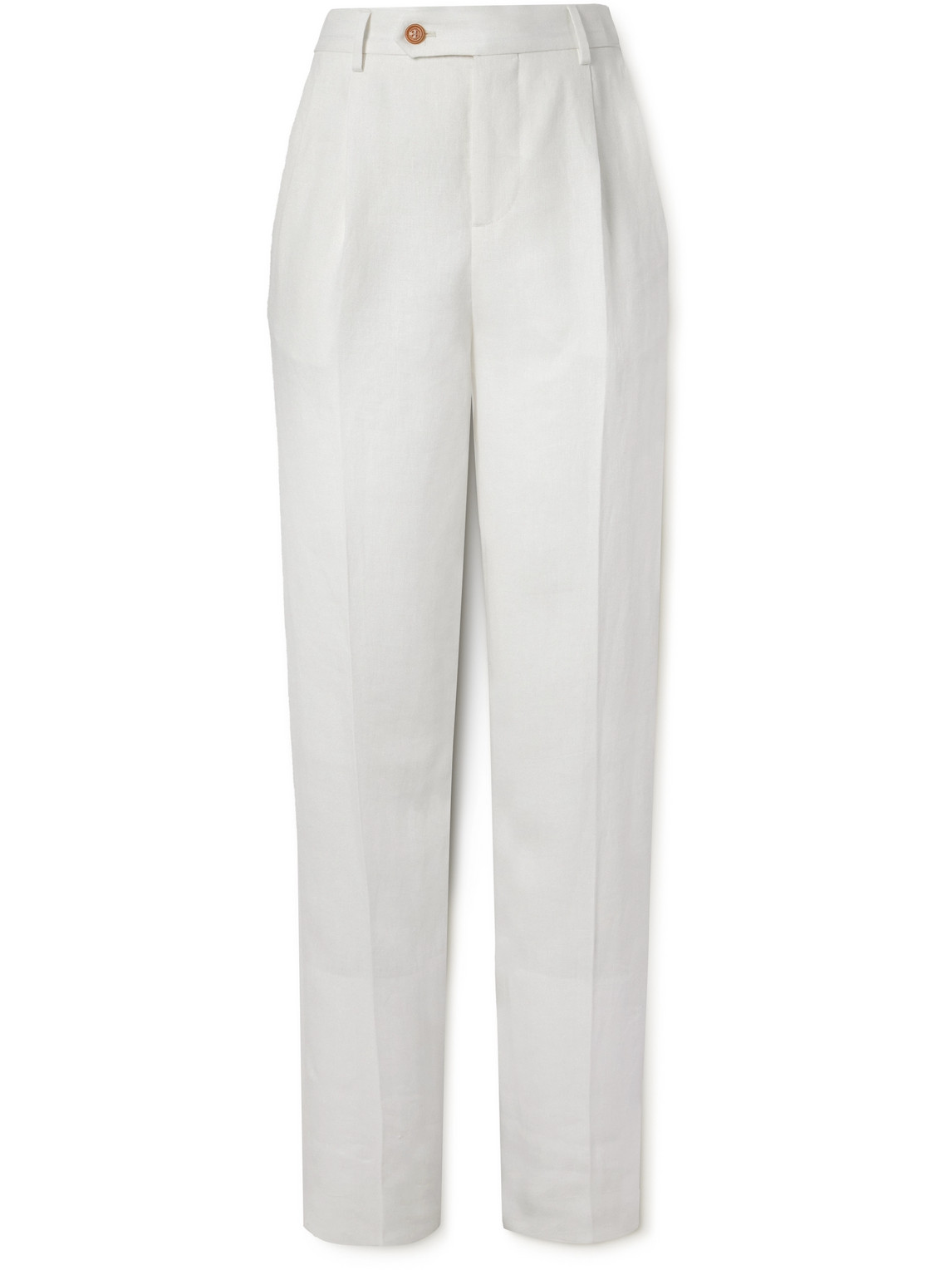Brunello Cucinelli Slim-fit Straight-leg Pleated Linen-twill Suit Trousers In White