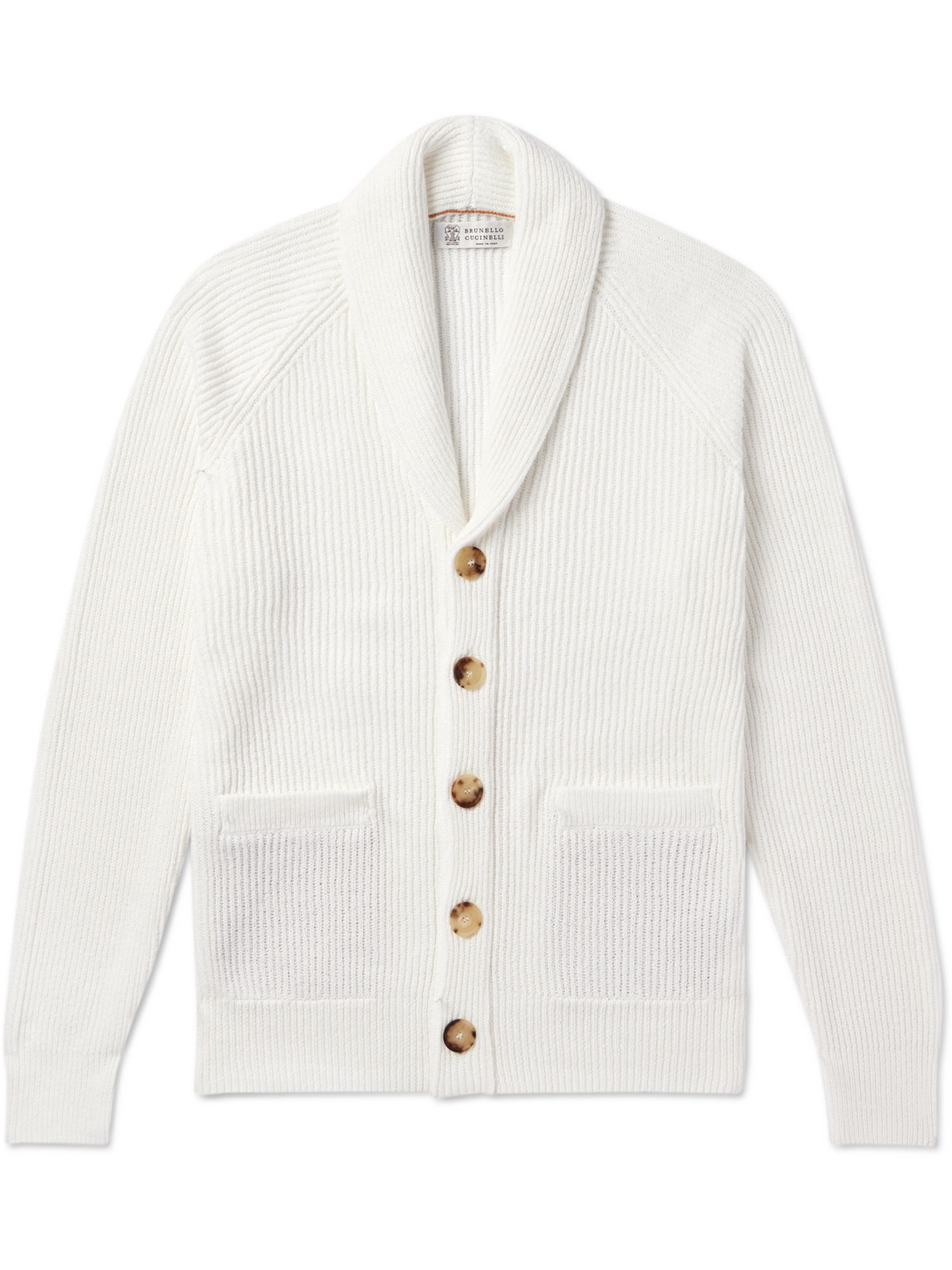 Brunello Cucinelli Shawl-collar Ribbed Cotton Cardigan In White