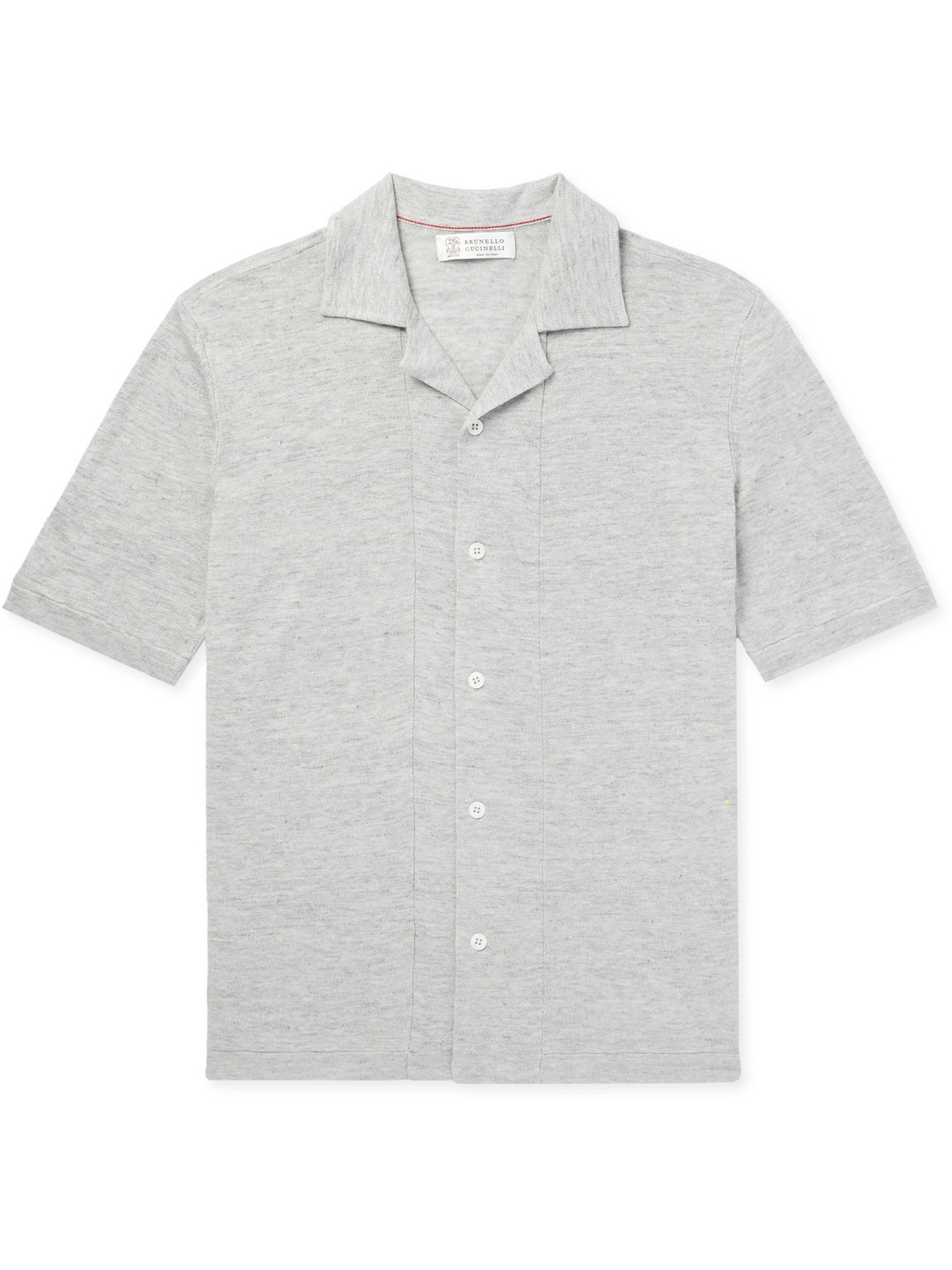 Brunello Cucinelli Camp-collar Slub Linen And Cotton-blend Shirt In Gray