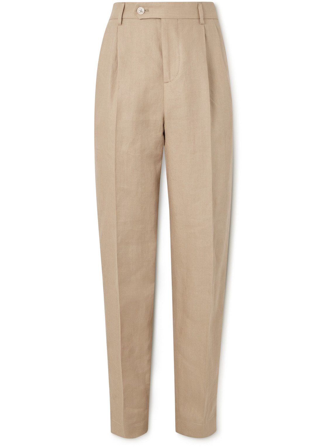 Straight-Leg Pleated Linen Suit Trousers