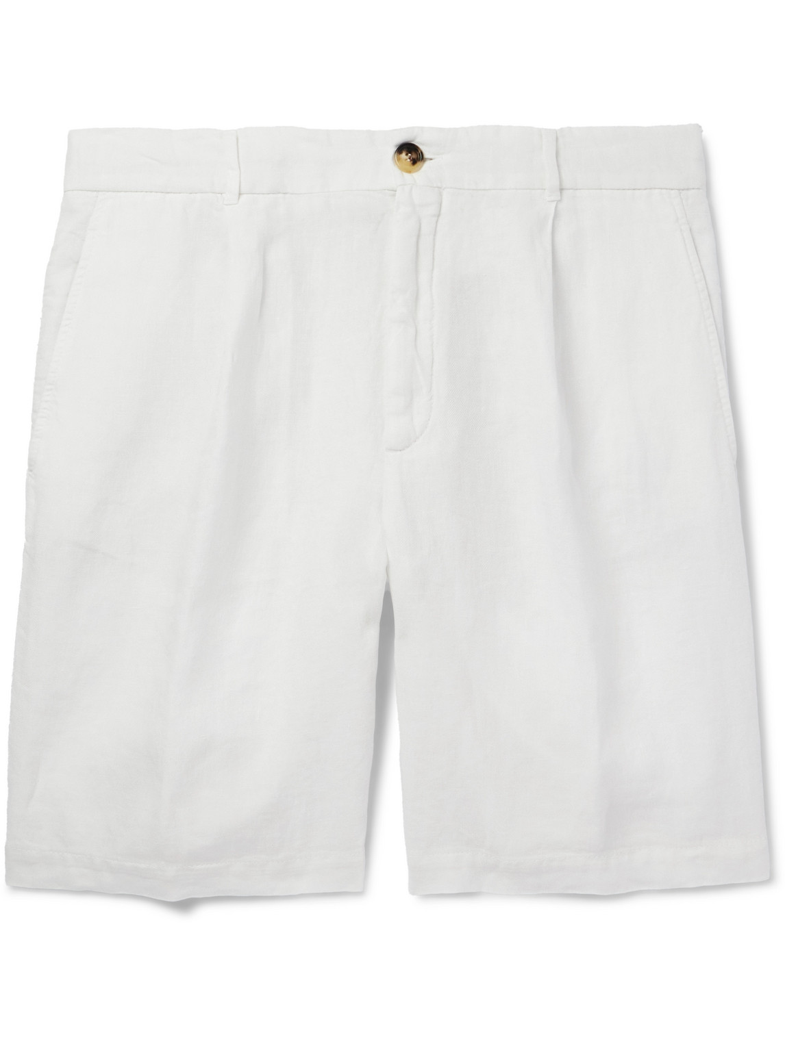 Brunello Cucinelli Straight-leg Pleated Linen Bermuda Shorts In White