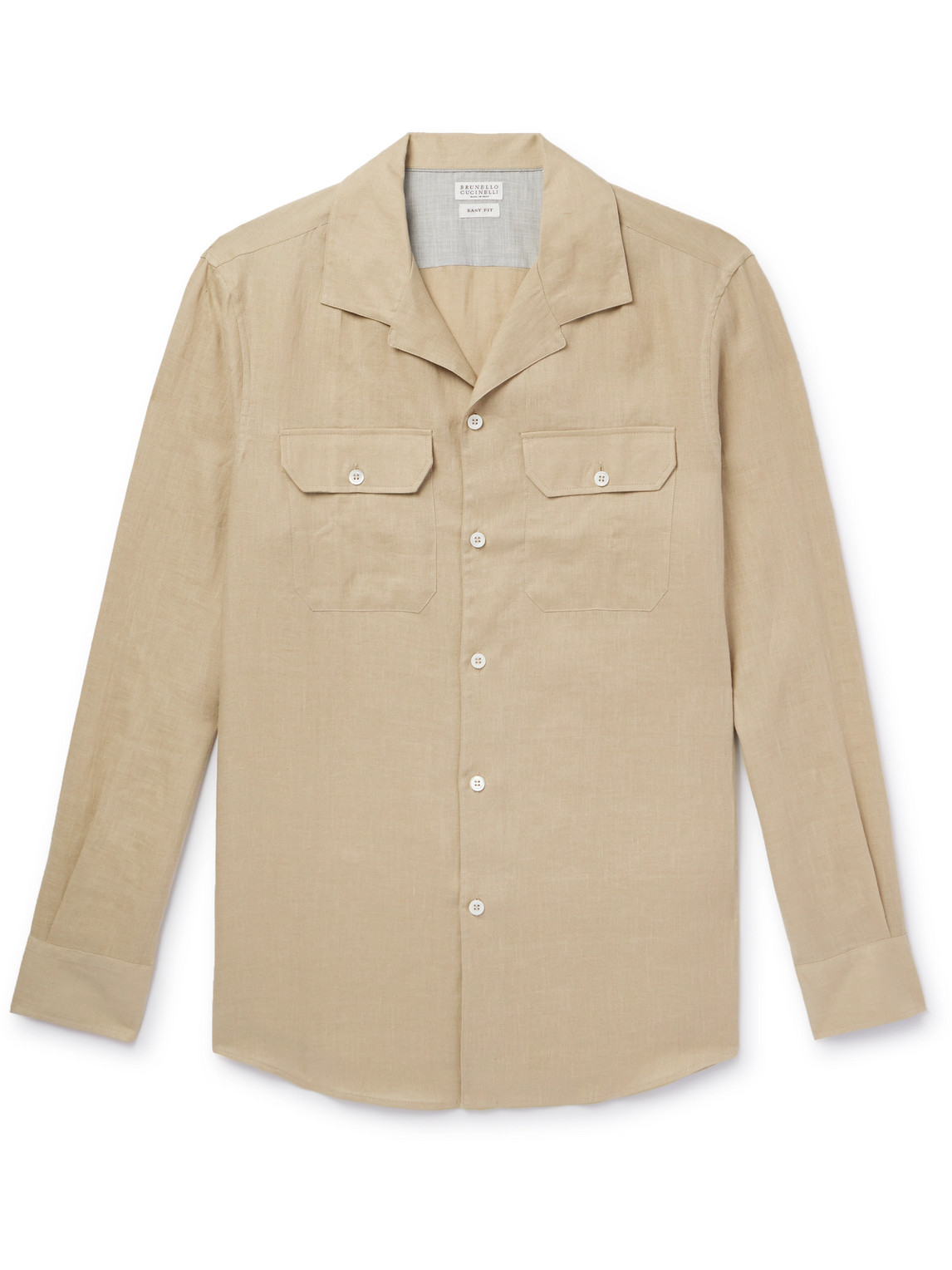 Brunello Cucinelli Camp-collar Linen Shirt In Neutrals