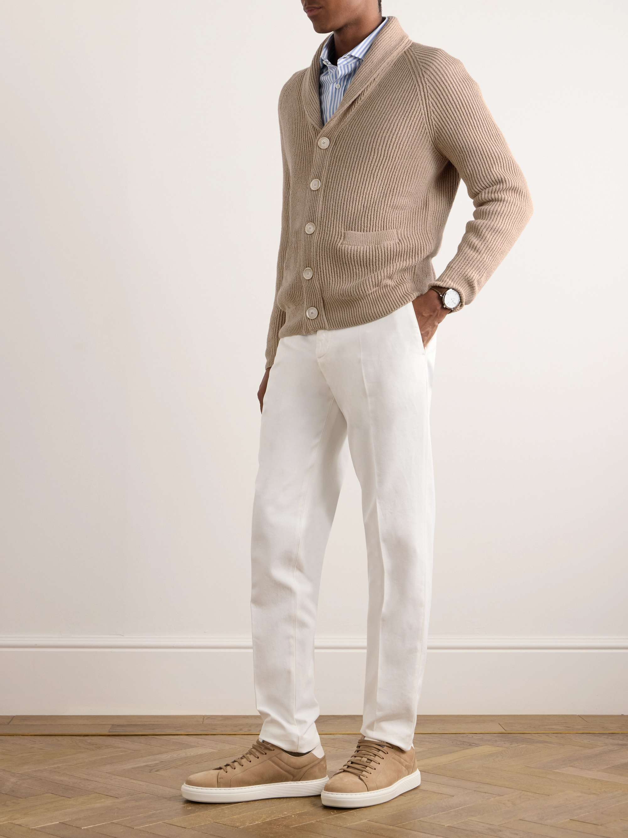 BRUNELLO CUCINELLI Shawl-Collar Ribbed Cotton Cardigan