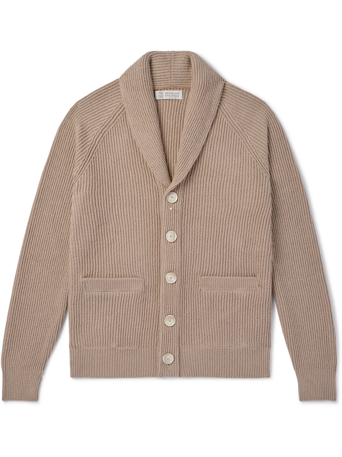 Brunello Cucinelli Shawl-collar Ribbed Cotton Cardigan In Neutrals