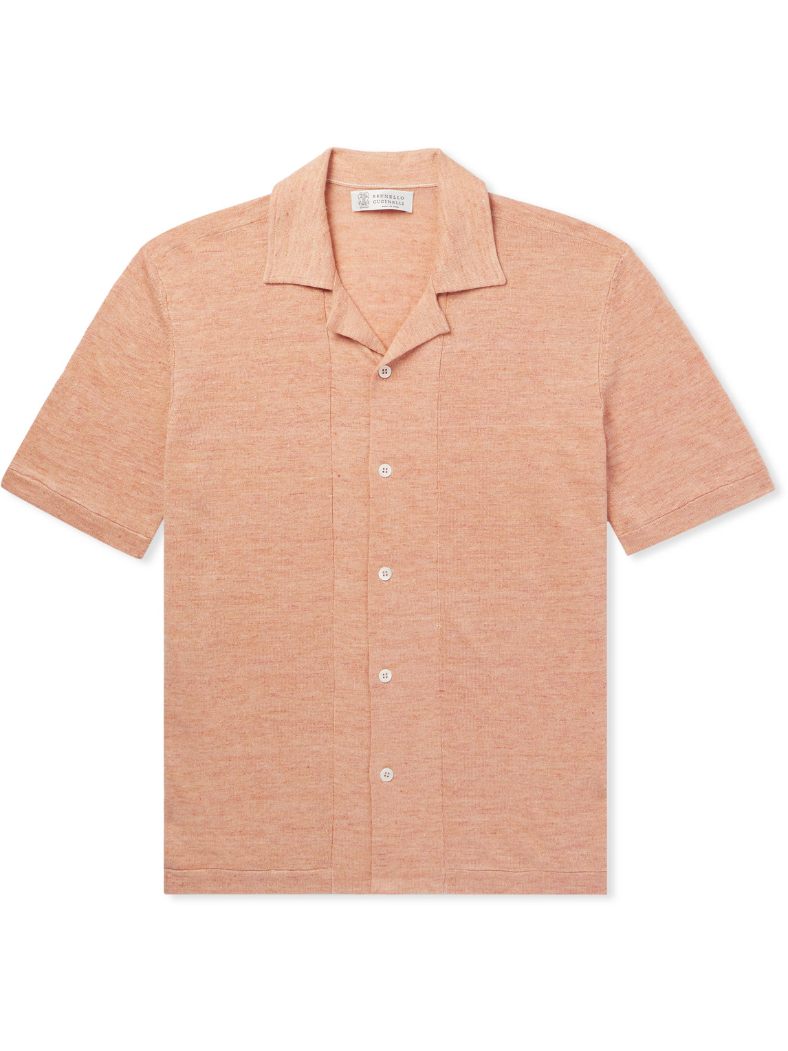 Brunello Cucinelli Camp-collar Linen And Cotton-blend Shirt In Orange