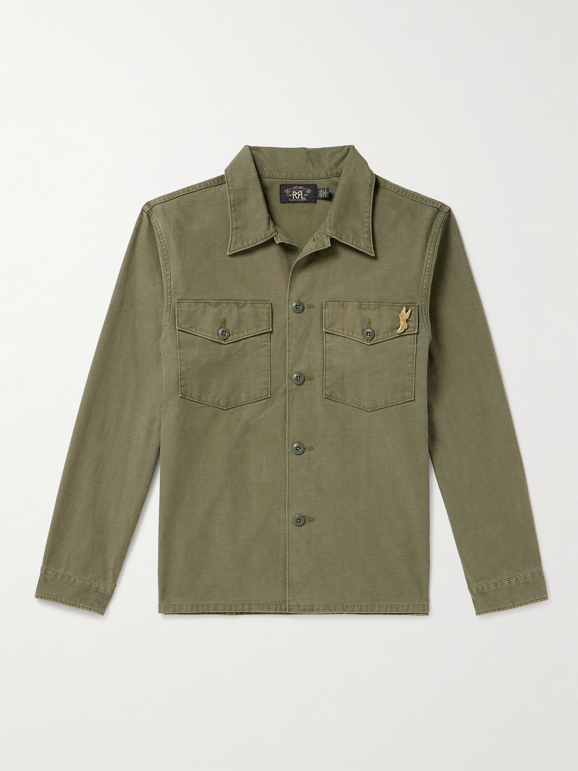 Rrl Regiment Pin-embellished Cotton Overshirt In Green