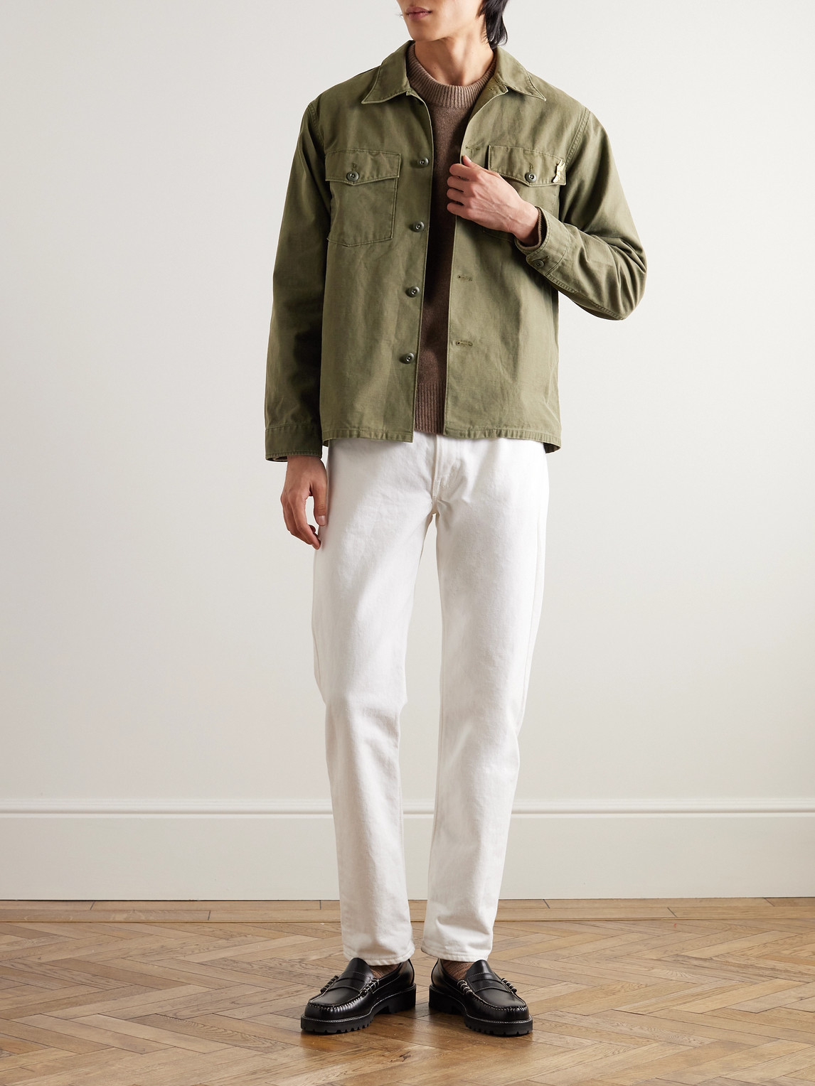 Rrl Regiment Pin-embellished Cotton Overshirt In Green
