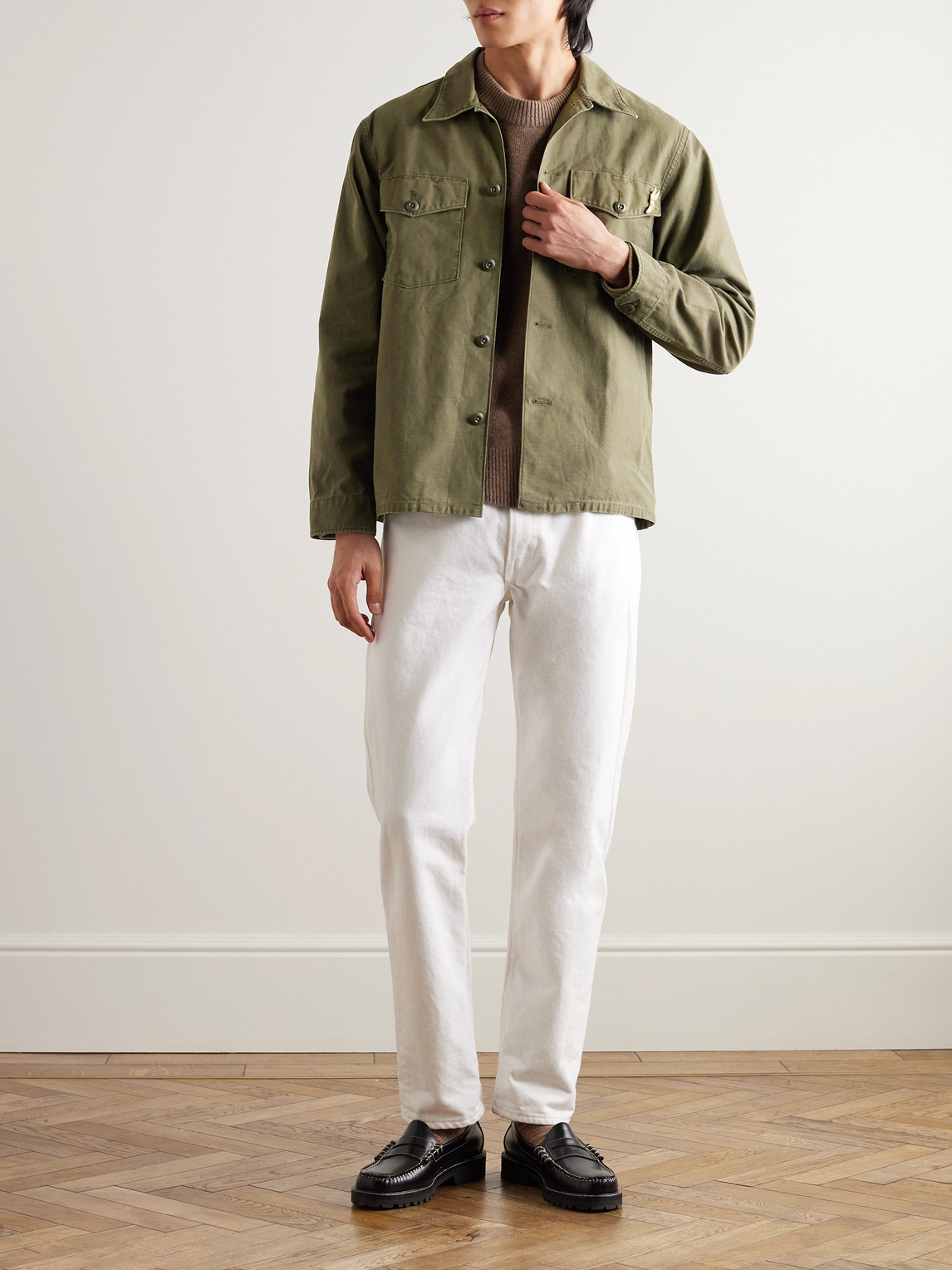 Shop Rrl Regiment Pin-embellished Cotton Overshirt In Green