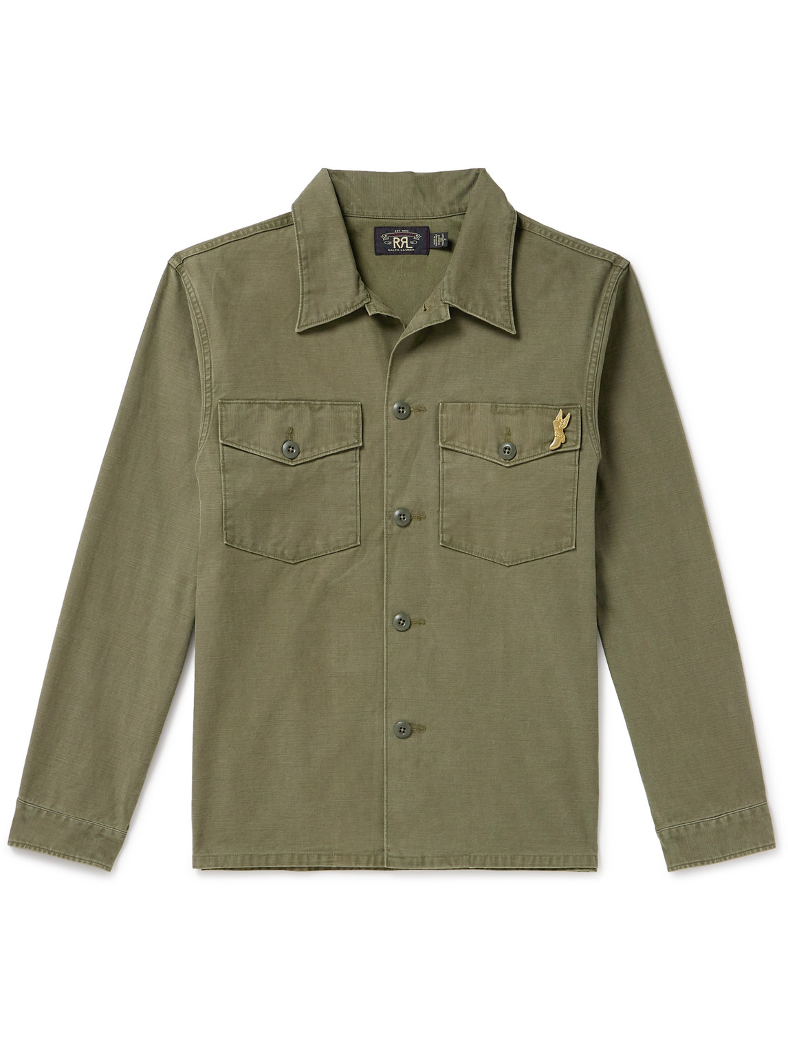 Rrl Regiment Pin-embellished Cotton Overshirt In Green