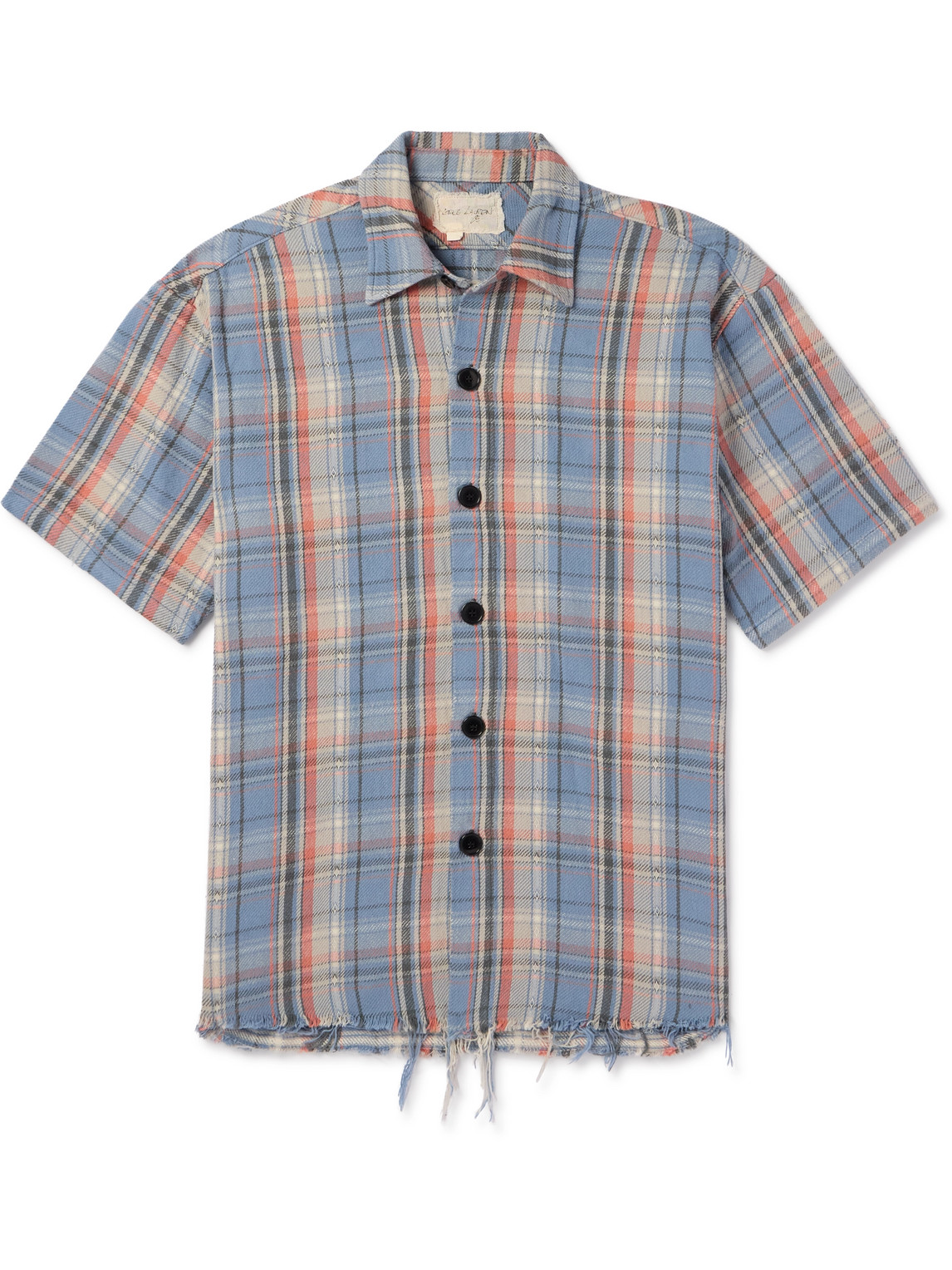 Greg Lauren Frayed Checked Cotton-flannel Shirt In Blue