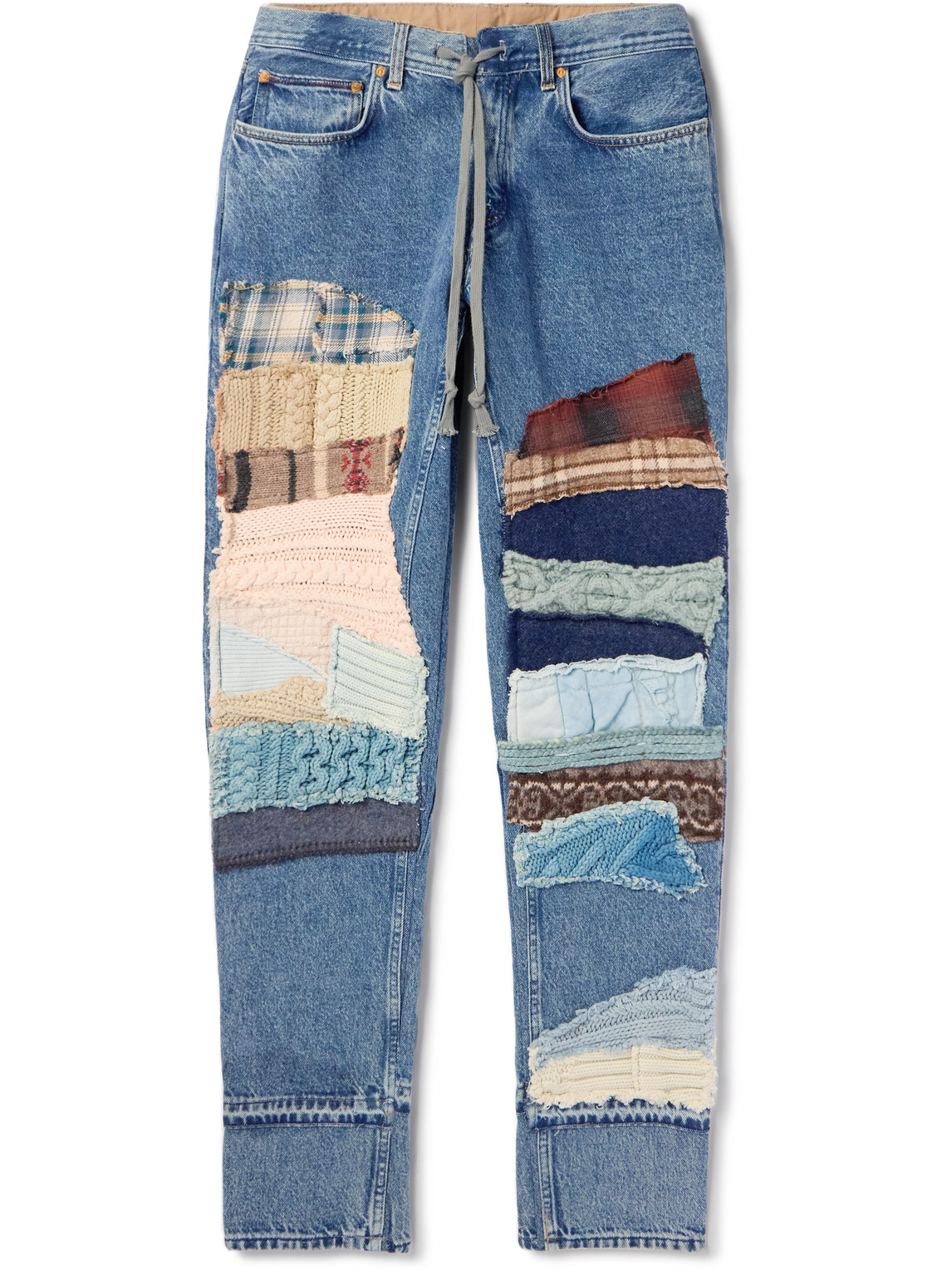 Greg Lauren Straight-leg Patchwork Jeans In Blue