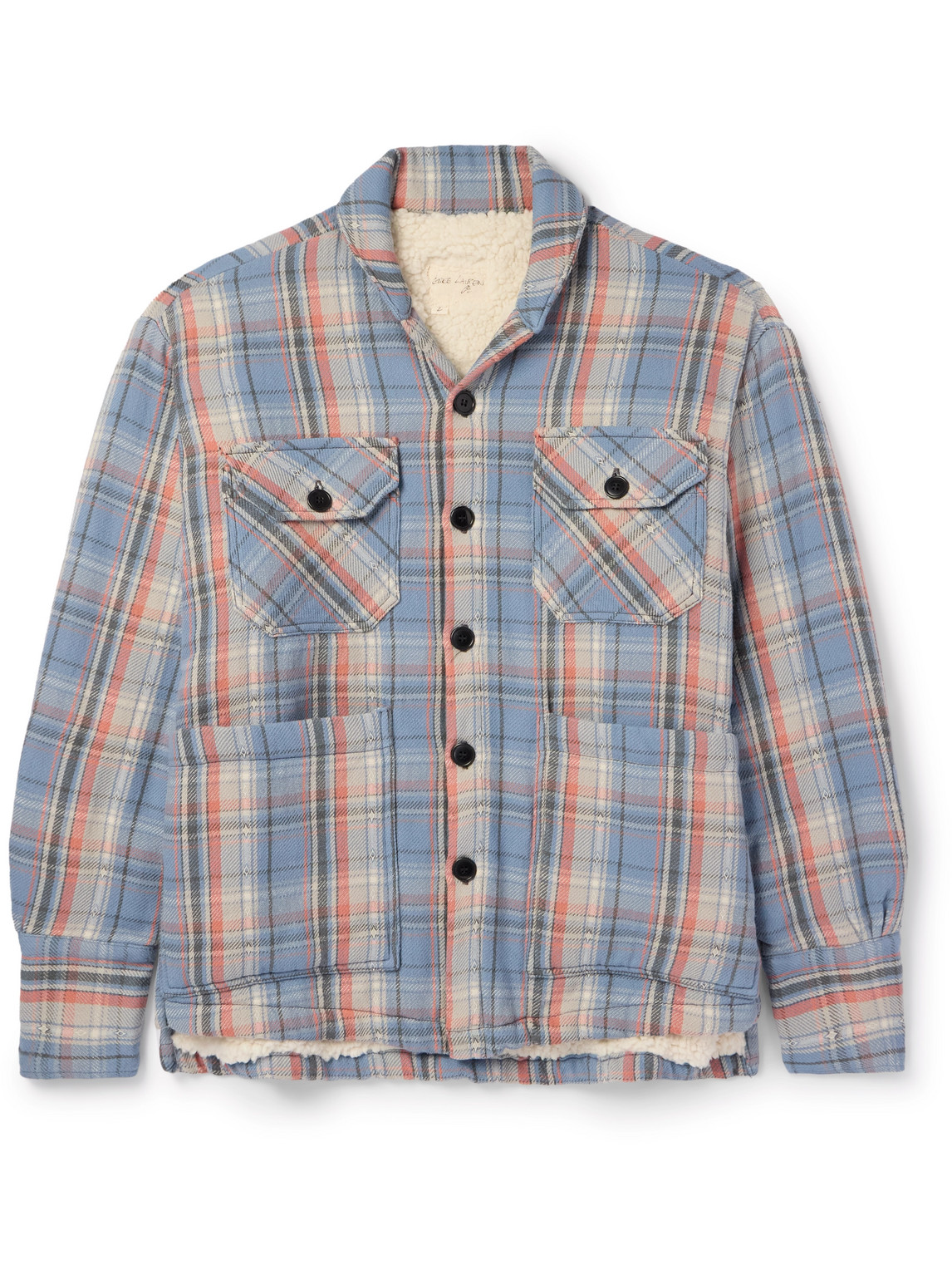 Greg Lauren Checked Cotton-flannel Overshirt In Blue