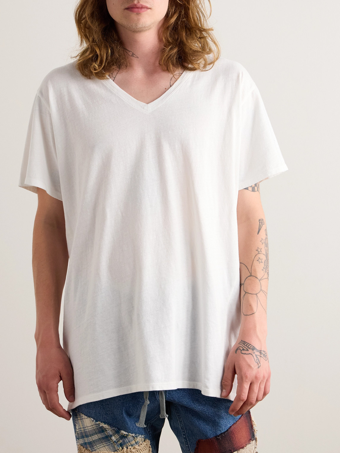 Shop Greg Lauren Cotton-jersey T-shirt In White