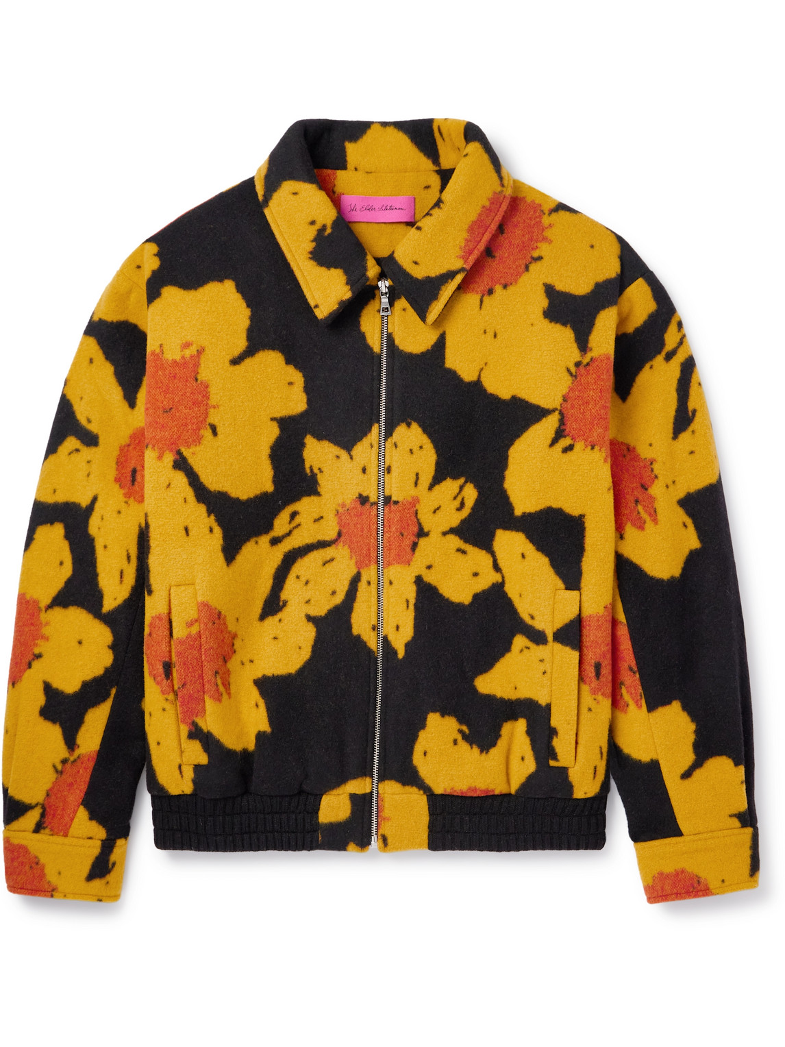 Shop The Elder Statesman Senna Oversized Floral-print Wool And Cashmere-blend Bomber Jacket In Yellow