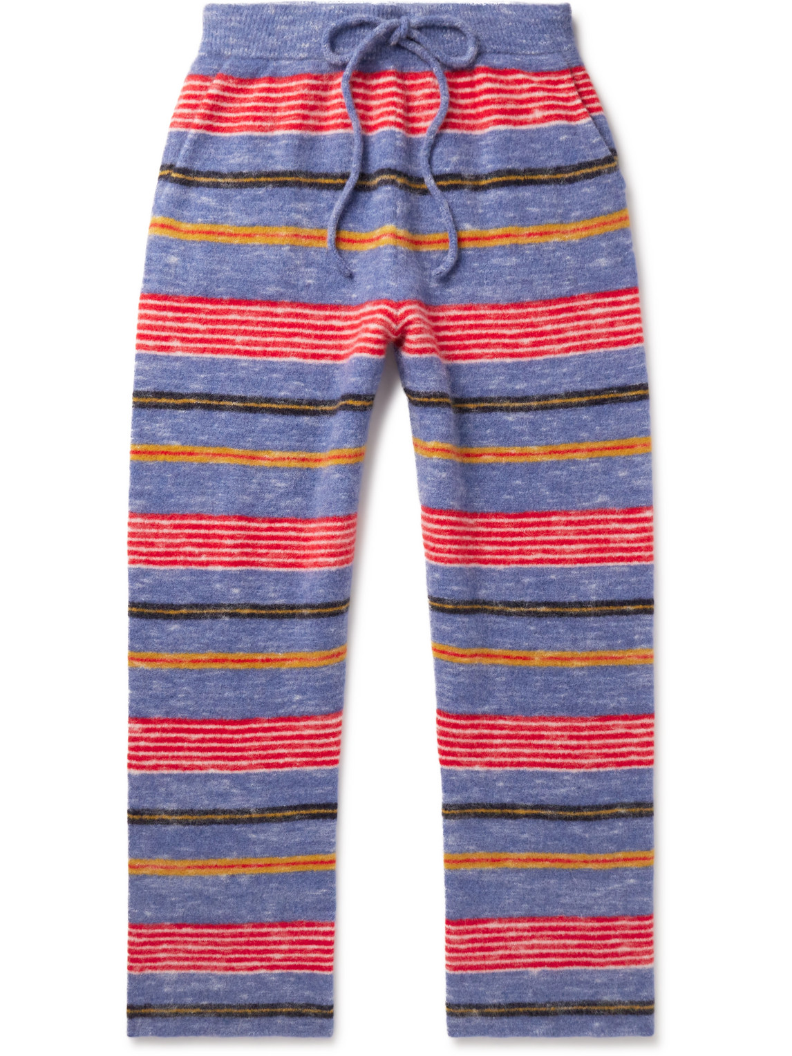 The Elder Statesman Jasper Straight-leg Striped Brushed Cashmere-blend Sweatpants In Purple