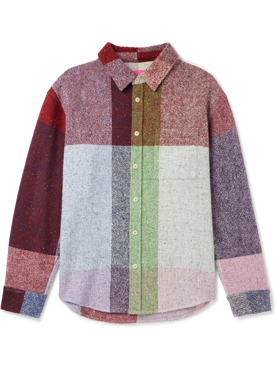 The Elder Statesman Checked Donegal Wool Overshirt In Burgundy