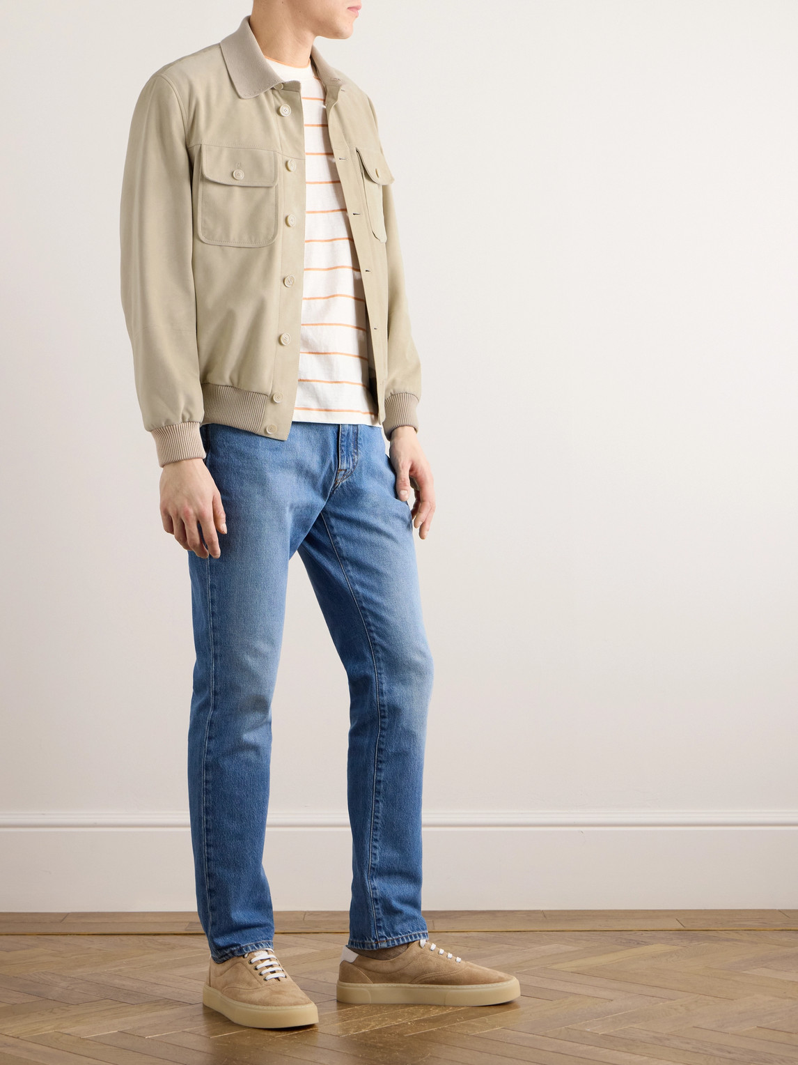 Shop Brunello Cucinelli Suede Jacket In Neutrals