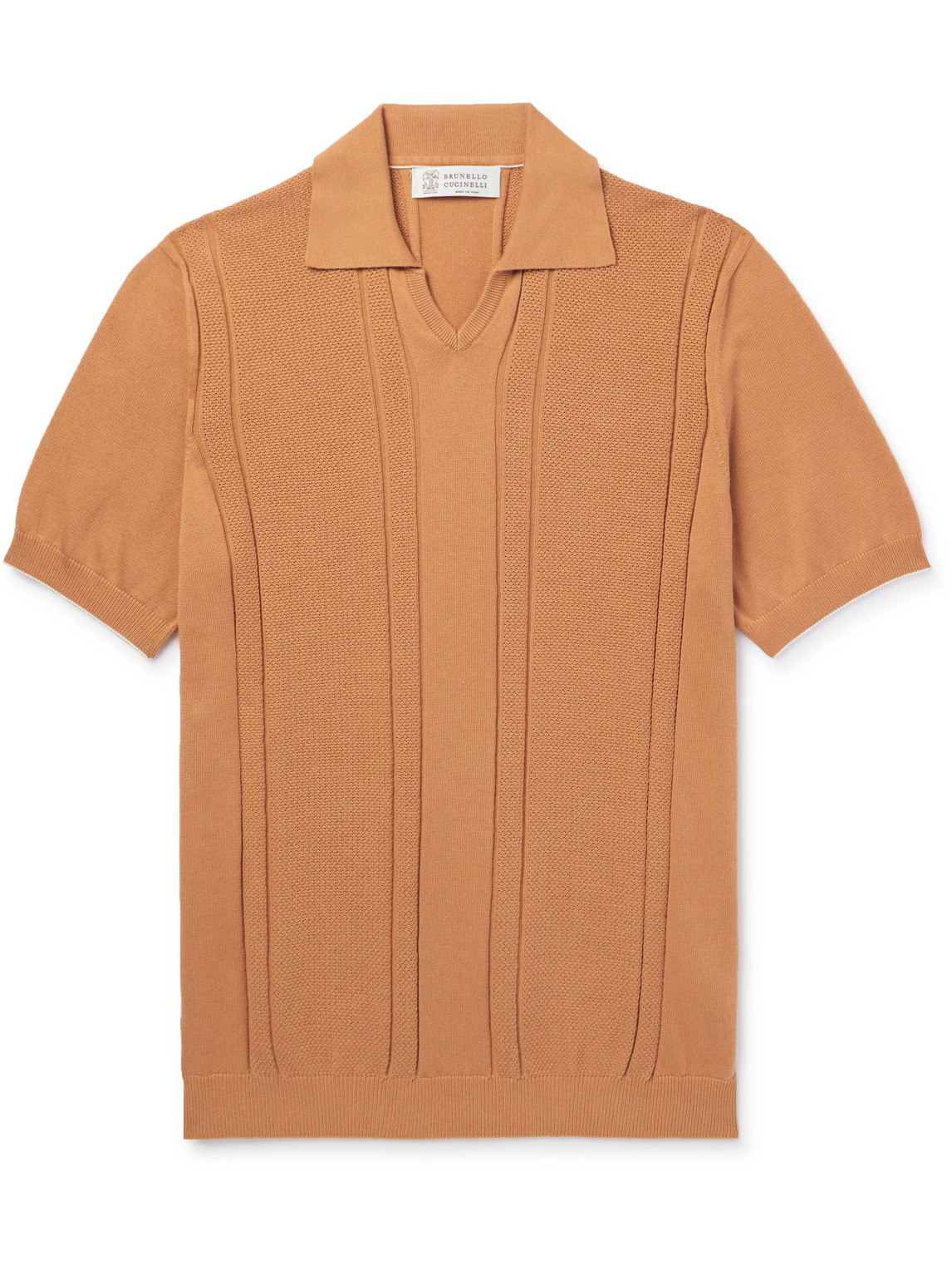 Brunello Cucinelli Honeycomb-knit Cotton Polo Shirt In Orange