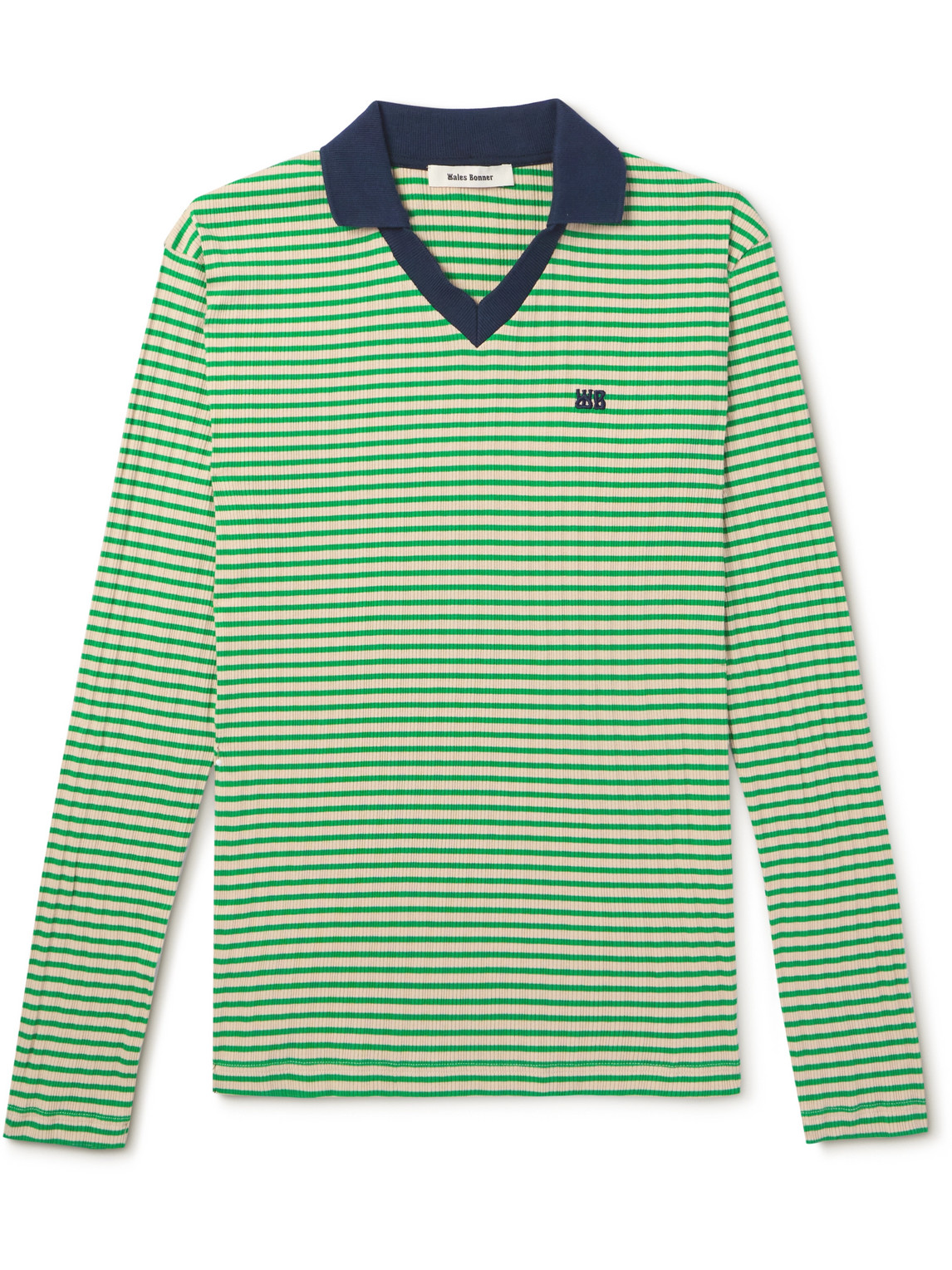 Wales Bonner Slim-fit Logo-embroidered Striped Supima Cotton-blend Polo Shirt In Green