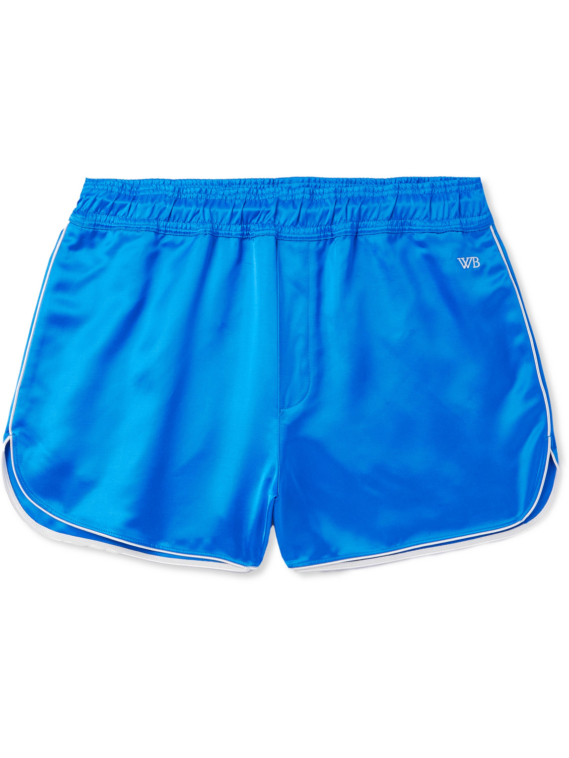 Wales Bonner Straight-leg Logo-embroidered Satin Shorts In Blue