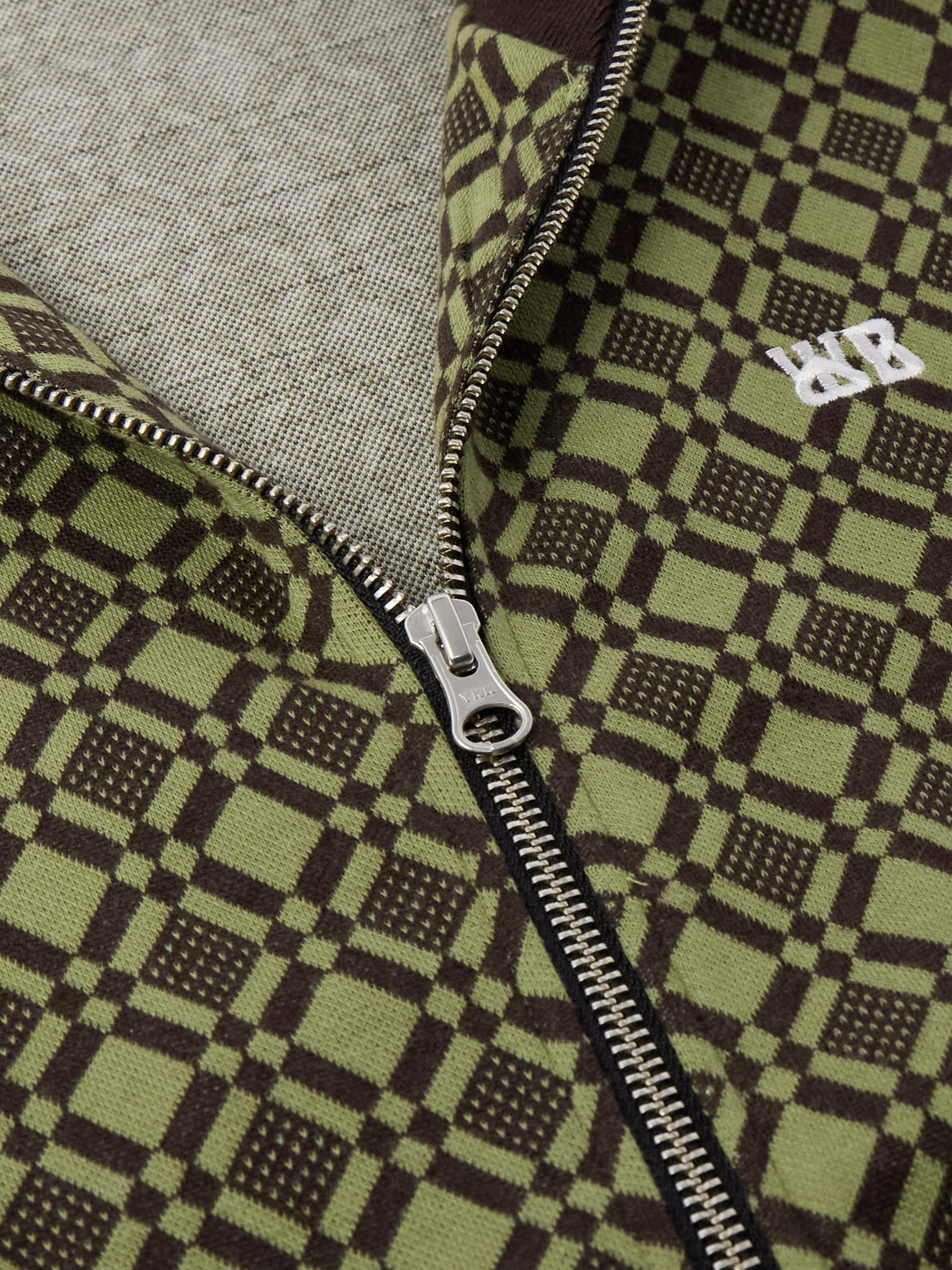 Shop Wales Bonner Power Crochet-trimmed Jacquard-knit Organic Cotton-blend Jersey Track Jacket In Green
