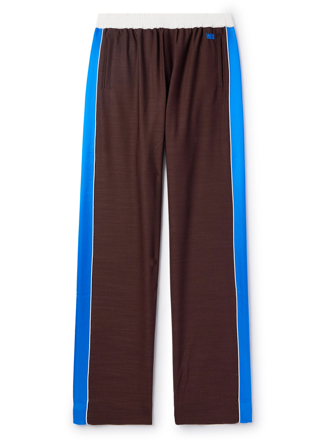 Shop Wales Bonner Courage Straight-leg Logo-embroidered Shell And Satin-trimmed Wool Track Pants In Brown