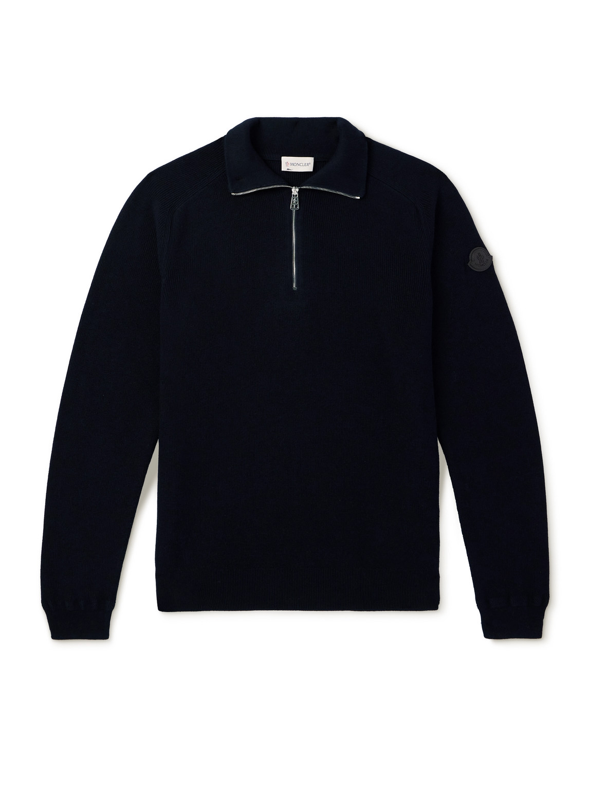 Moncler Logo-appliquéd Cotton And Cashmere-blend Half-zip Cardigan In Blue
